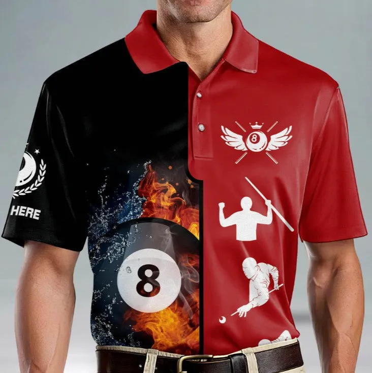 Aim Shoot Swear Repeat Billiard Polo Shirts for Men, Custom name ball shirt, Billiard 3D Apparel