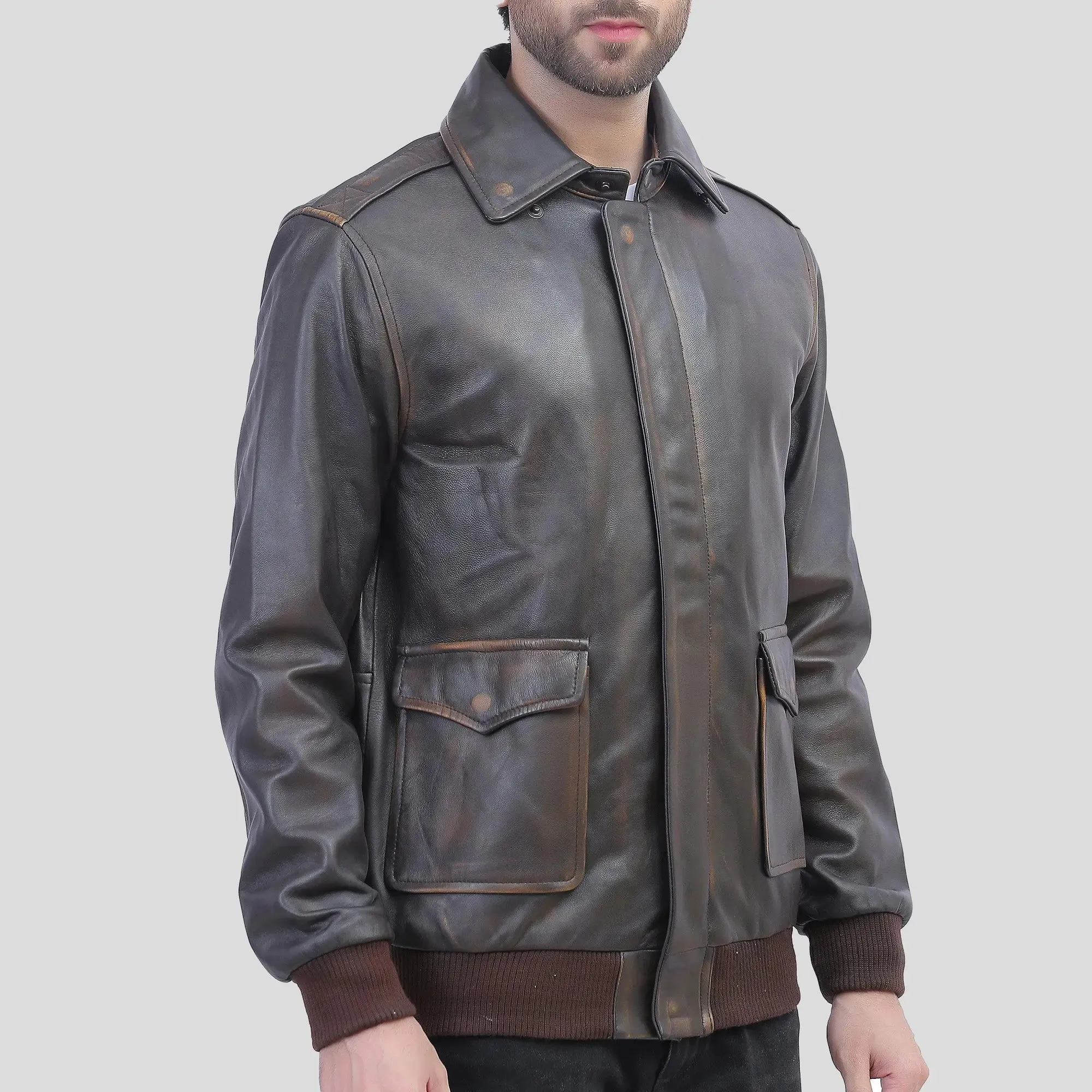 Air Force A2 Leather Flight Bomber Jacket for Men