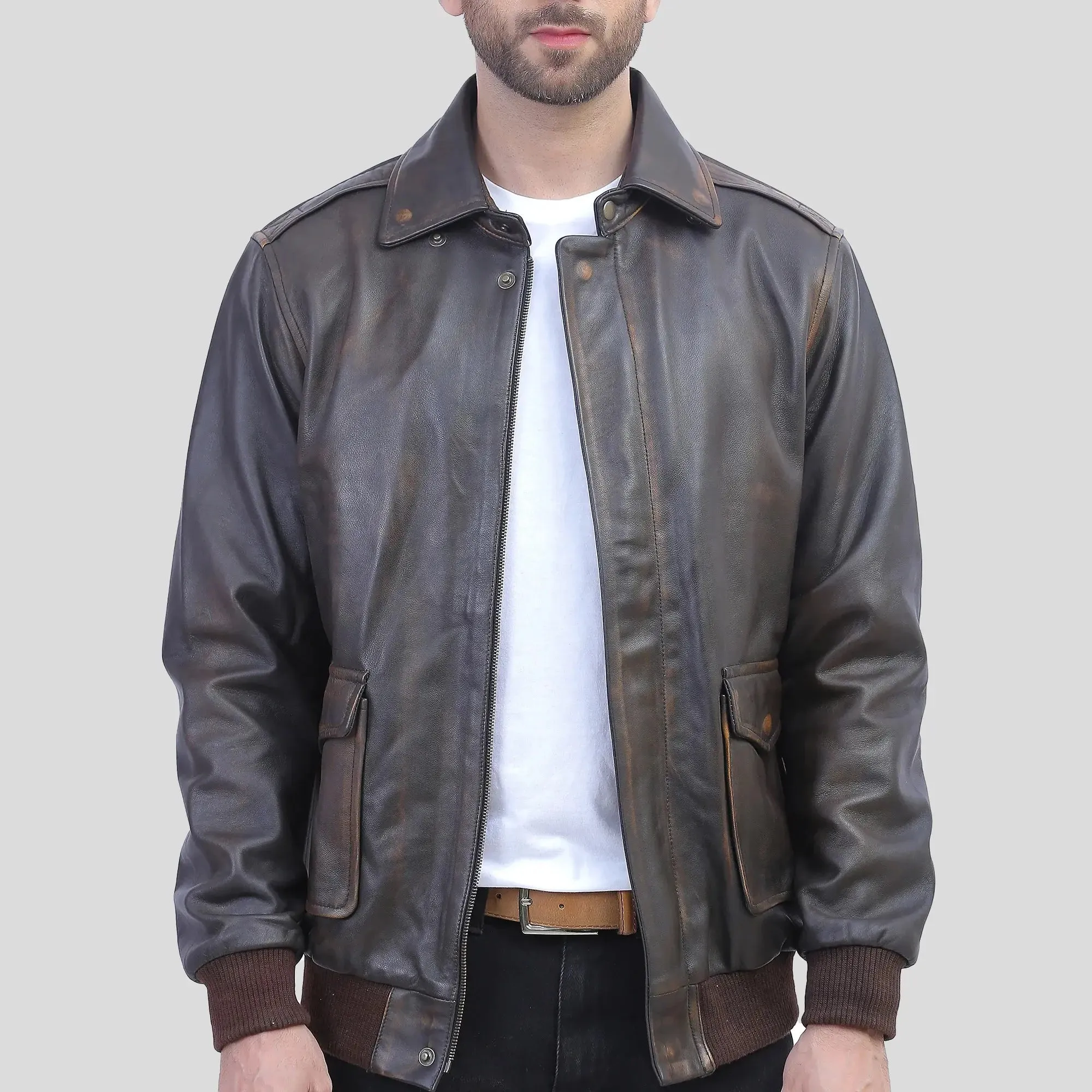 Air Force A2 Leather Flight Bomber Jacket for Men