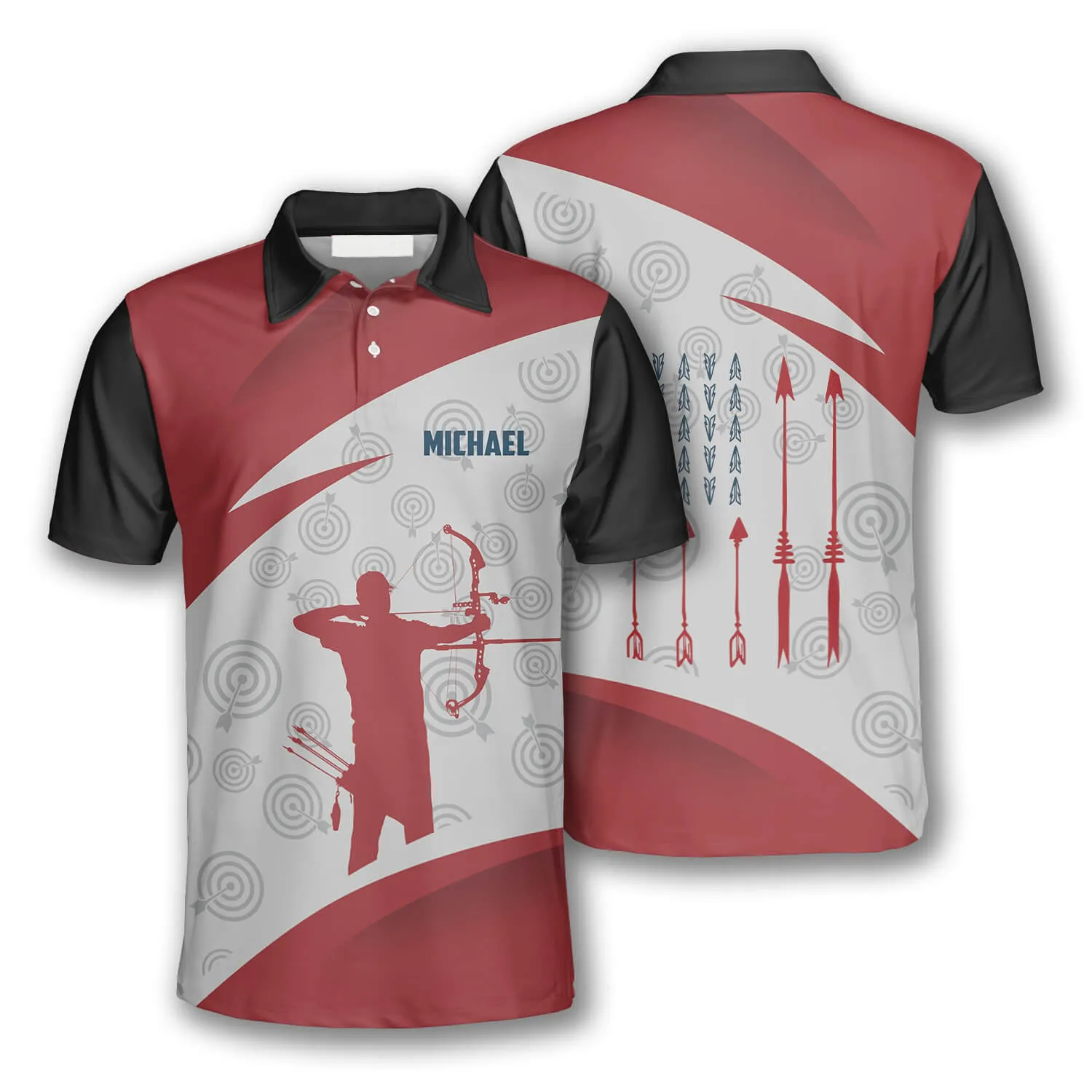 Archery Red Silhouette Custom Archery Shirts for Men, 3D All Over Print Archery Shirt