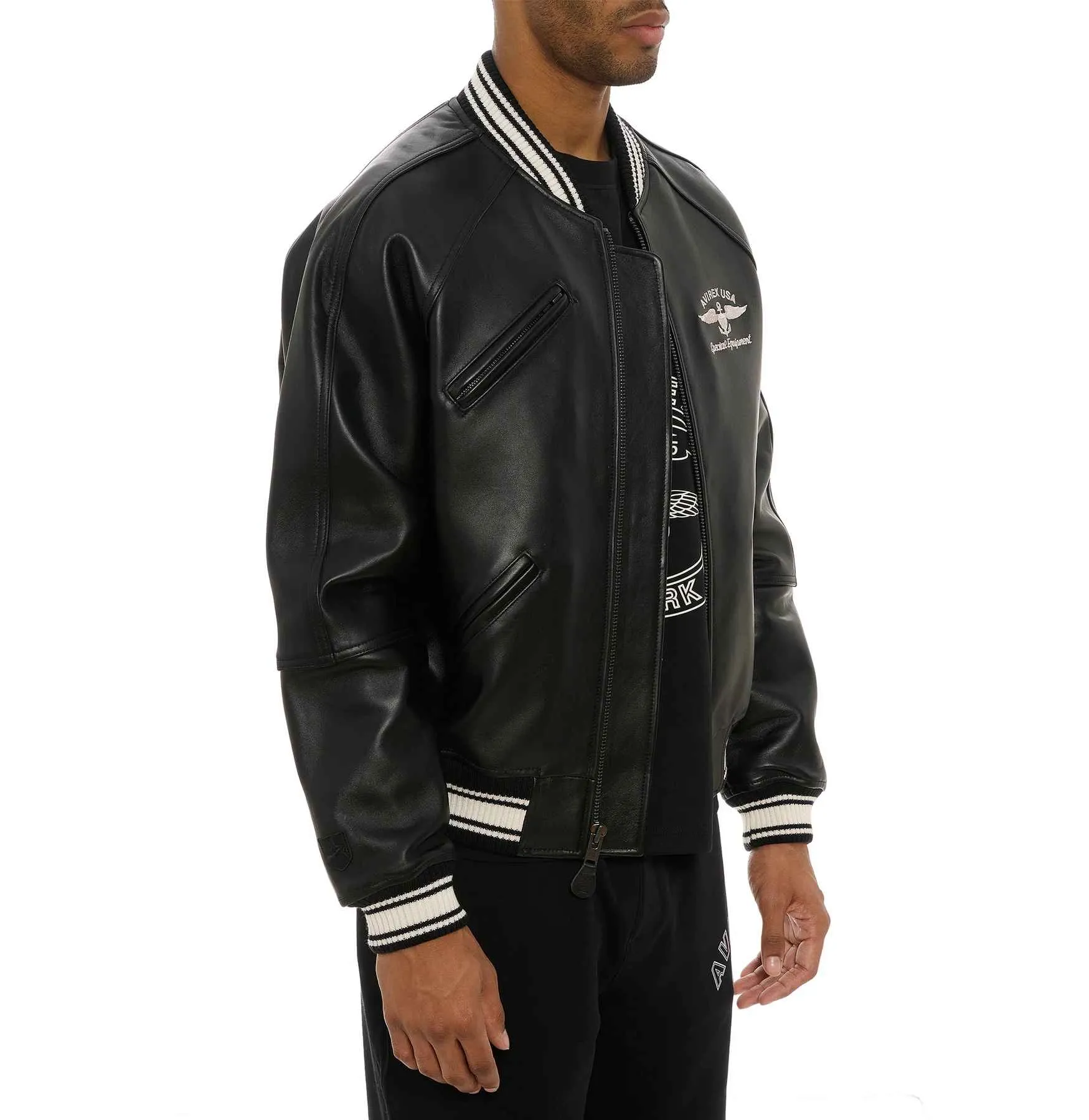 Avirex Varsity Leather Jacket with Embroidered Detailing