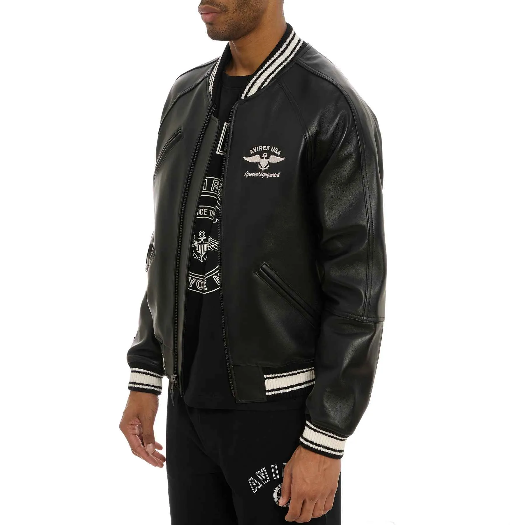 Avirex Varsity Leather Jacket with Embroidered Detailing