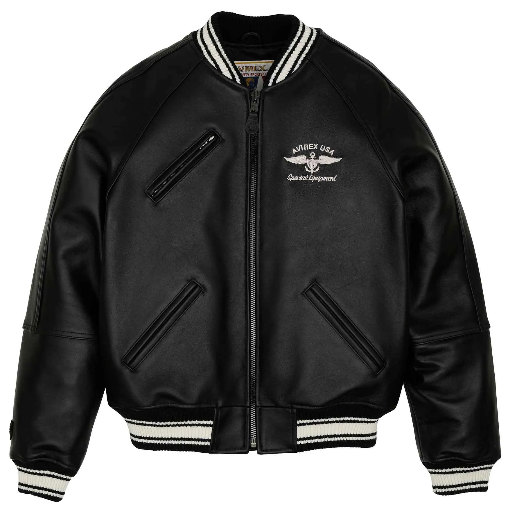 Avirex Varsity Leather Jacket with Embroidered Detailing