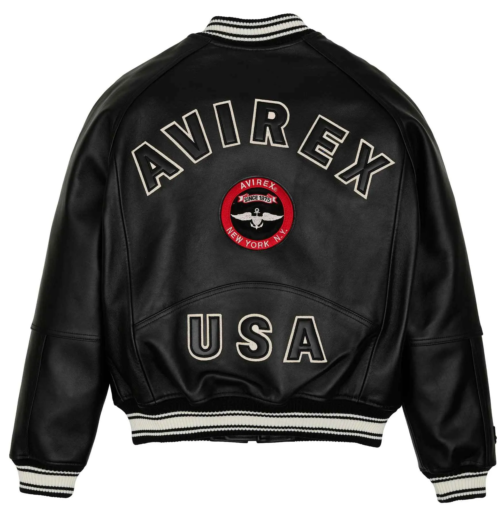 Avirex Varsity Leather Jacket with Embroidered Detailing