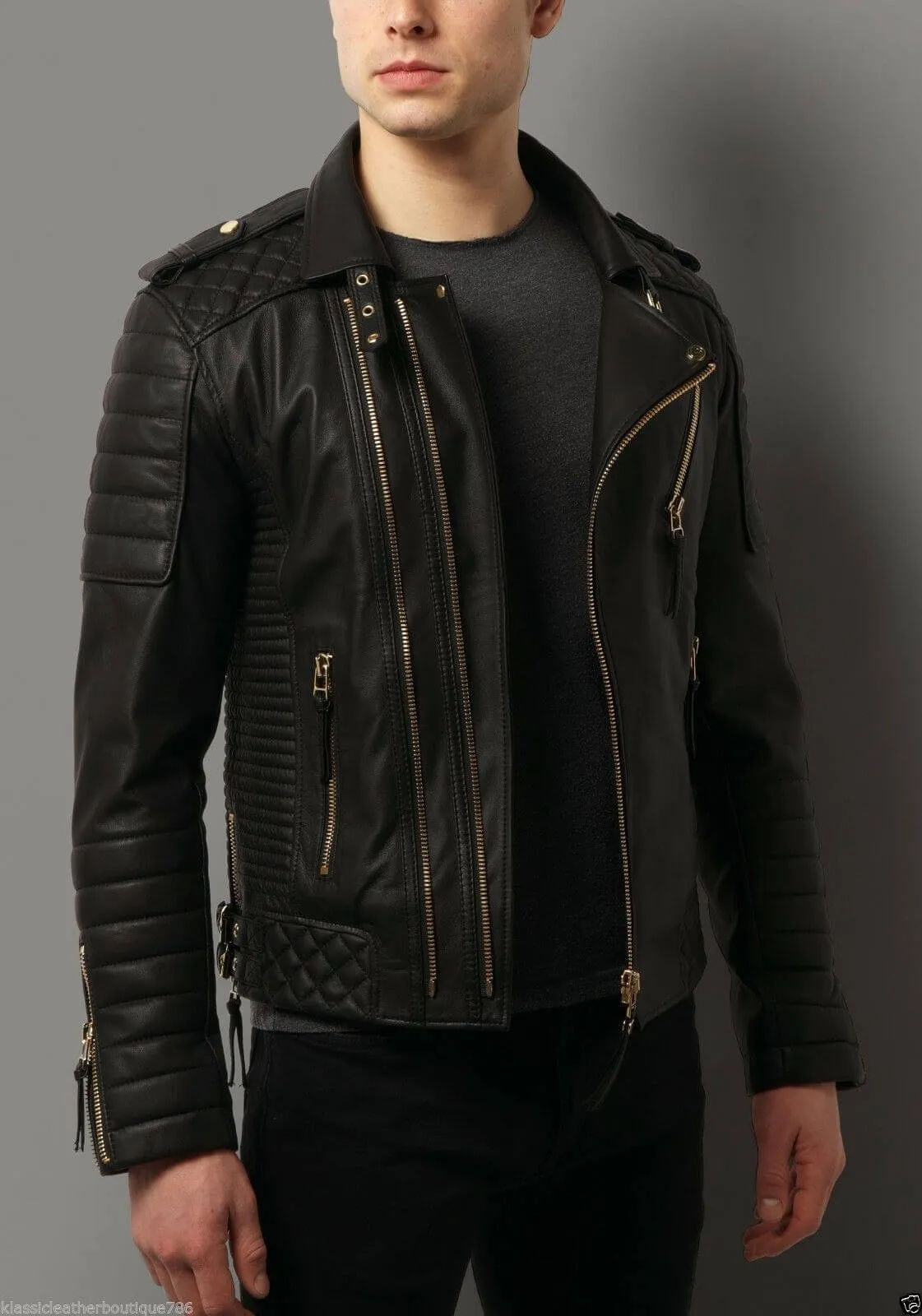 Awesome Original Hand Made Soft Lambskin Leather Motorcyc Jacket For Men