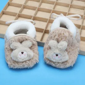 Baby Moo 3D Bunny Soft Slip-On Anti-Skid Plush Warm Booties - Brown