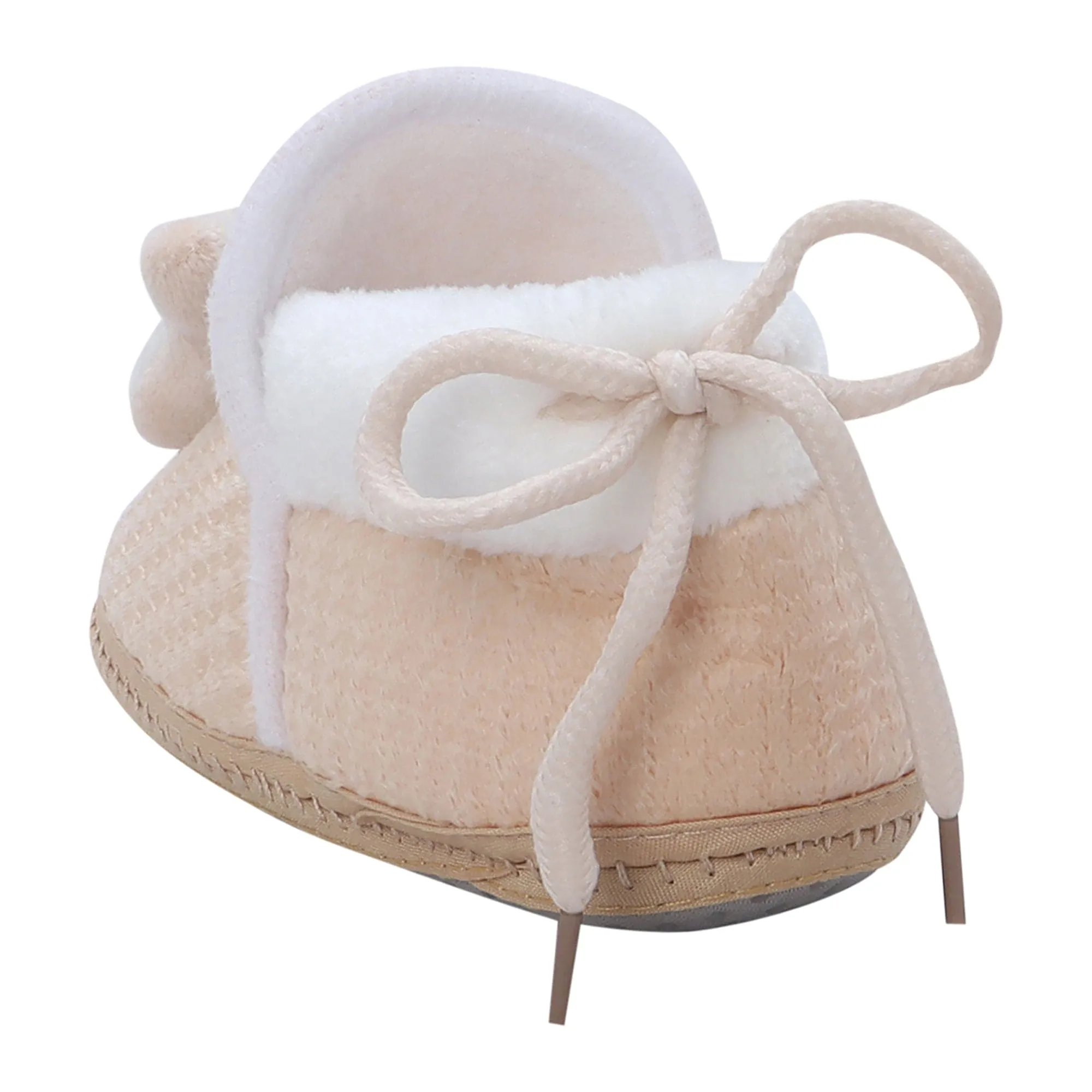 Baby Moo 3D Cow Soft Slip-On Anti-Skid Plush Warm Booties - Beige