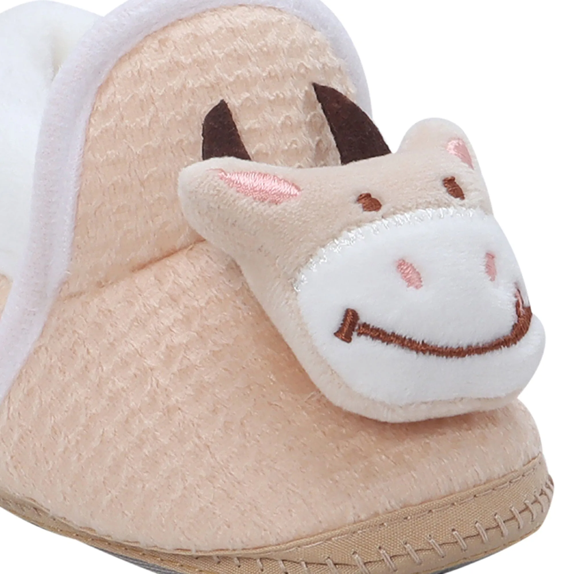 Baby Moo 3D Cow Soft Slip-On Anti-Skid Plush Warm Booties - Beige