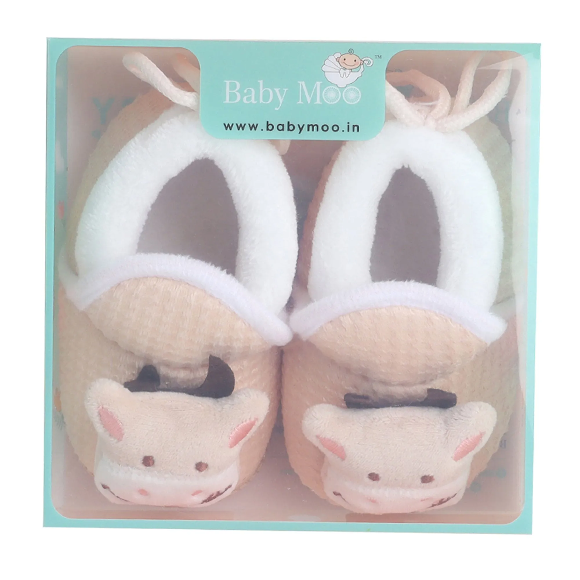 Baby Moo 3D Cow Soft Slip-On Anti-Skid Plush Warm Booties - Beige