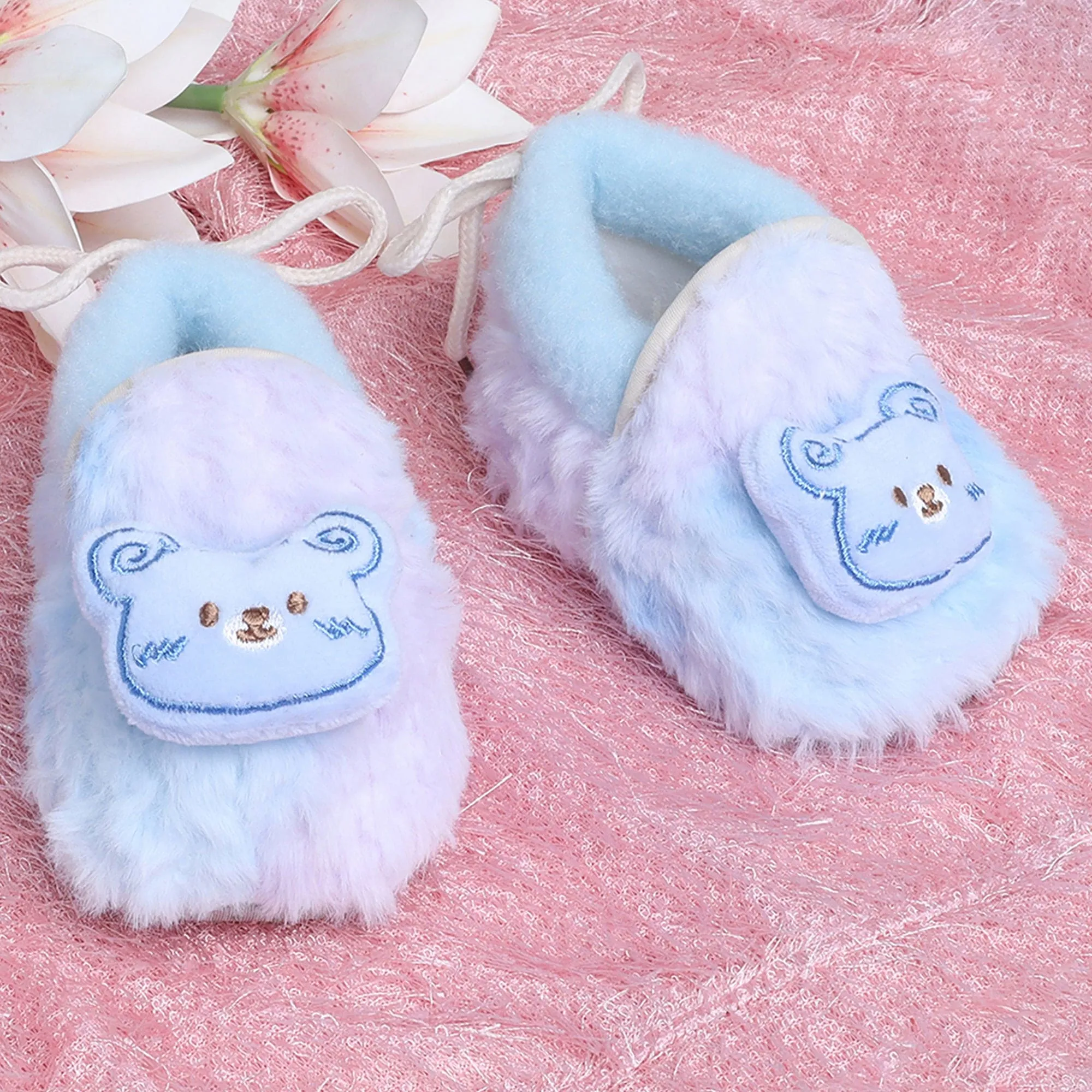 Baby Moo 3D Cute Teddy Soft Slip-On Anti-Skid Plush Warm Booties - Blue