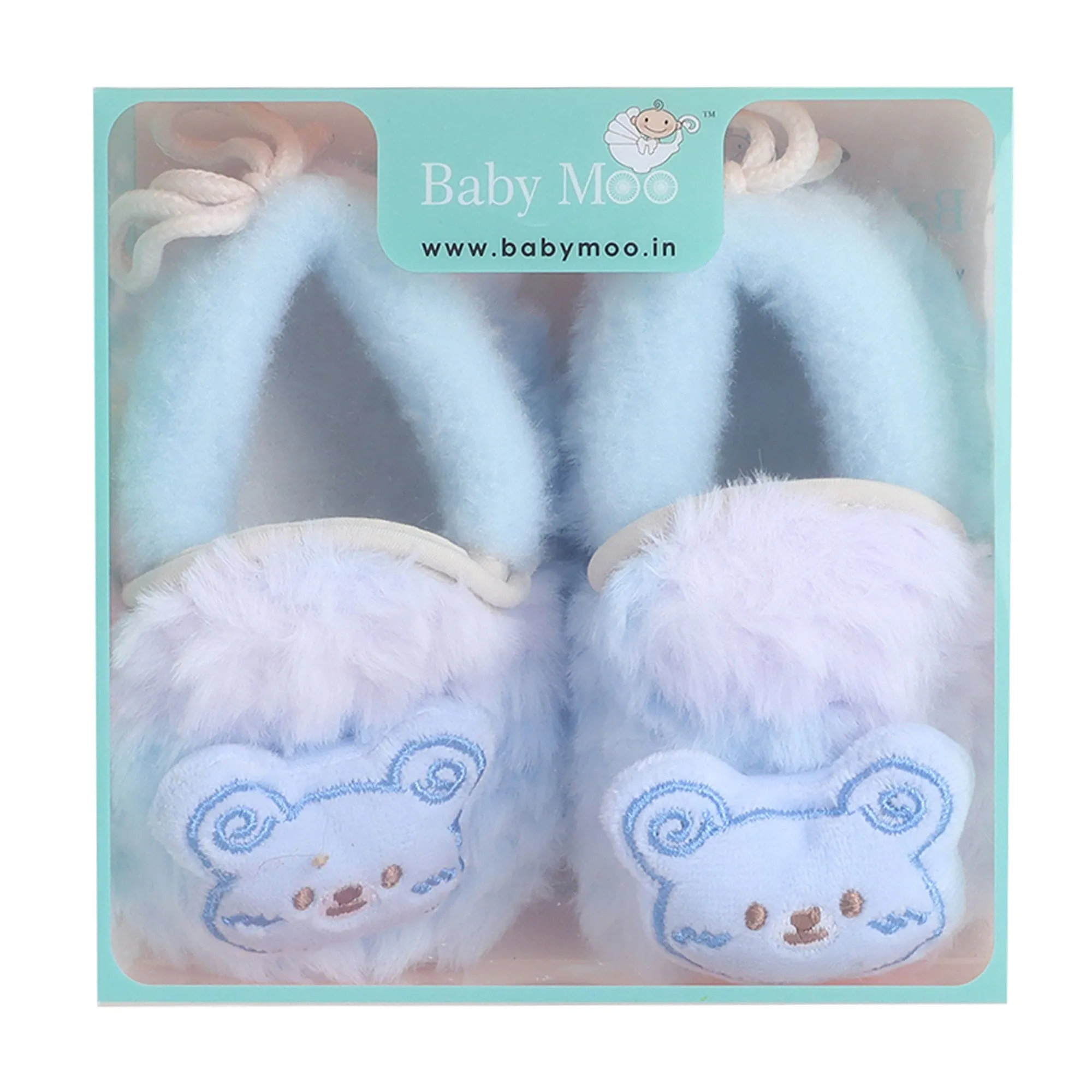 Baby Moo 3D Cute Teddy Soft Slip-On Anti-Skid Plush Warm Booties - Blue