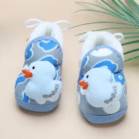 Baby Moo 3D Ducky Duck Soft Slip-On Anti-Skid Plush Warm Booties - Blue