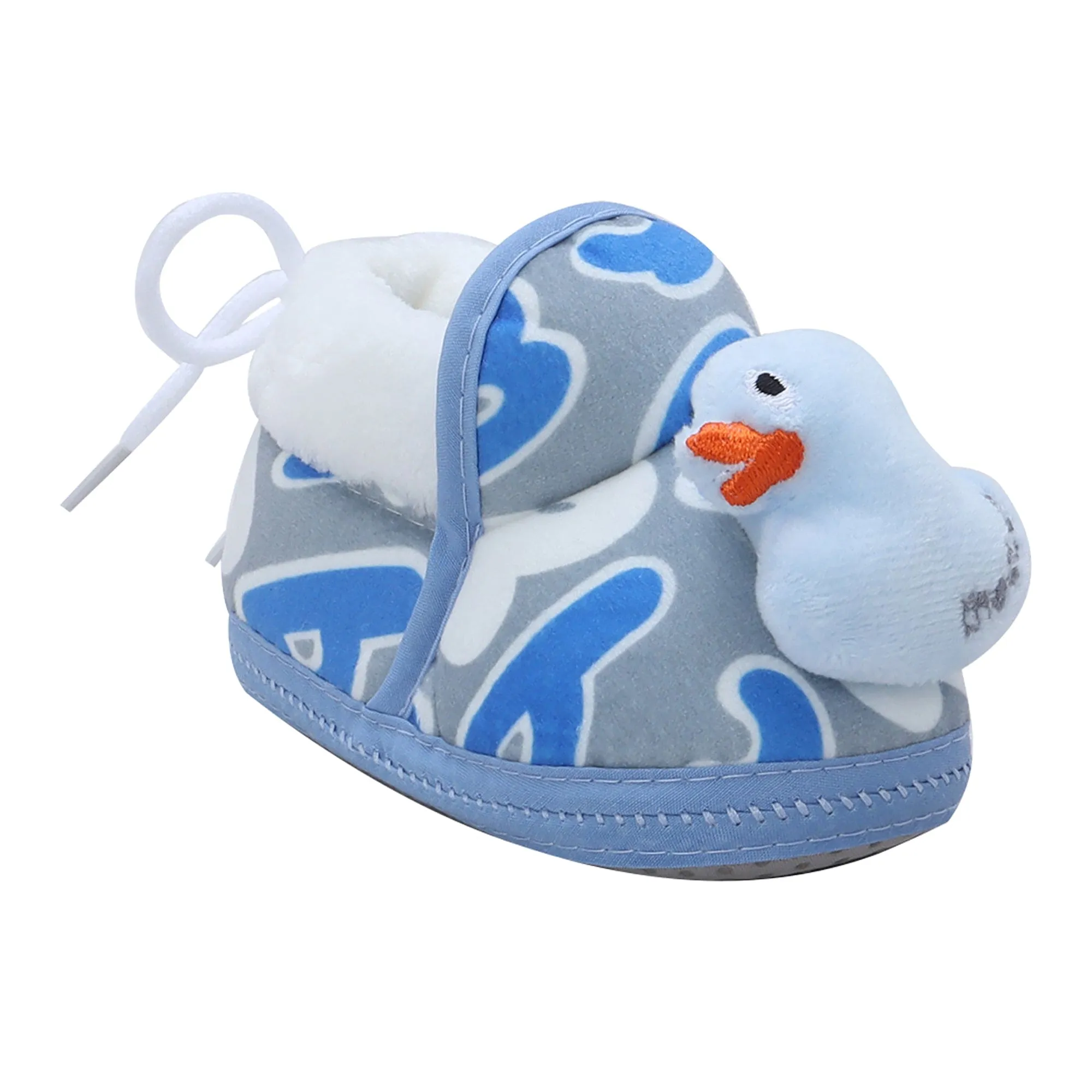 Baby Moo 3D Ducky Duck Soft Slip-On Anti-Skid Plush Warm Booties - Blue