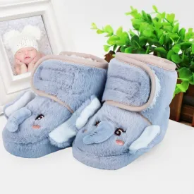 Baby Moo 3D Elephant Cozy Soft Velcro Furry Booties - Blue