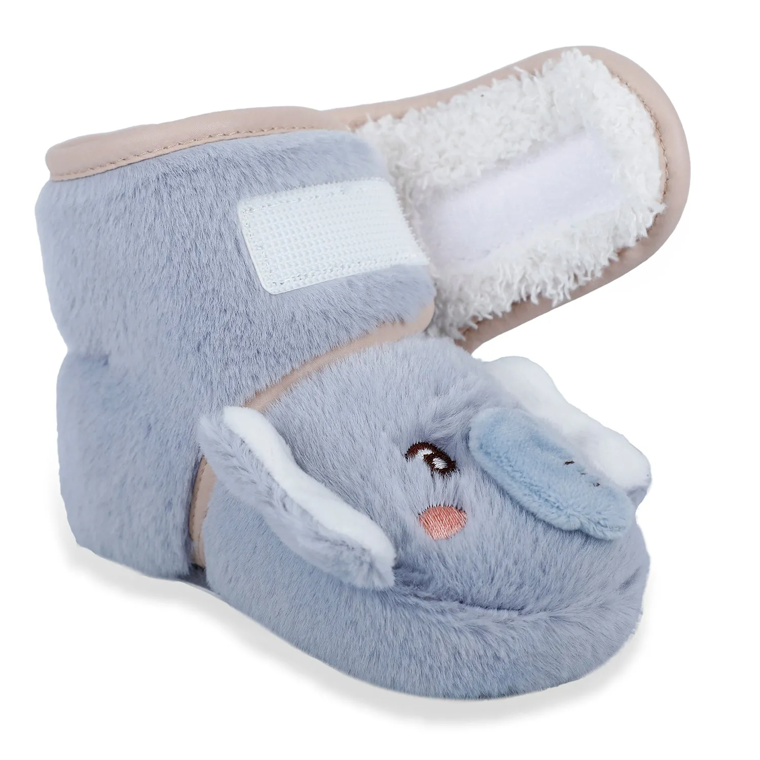 Baby Moo 3D Elephant Cozy Soft Velcro Furry Booties - Blue