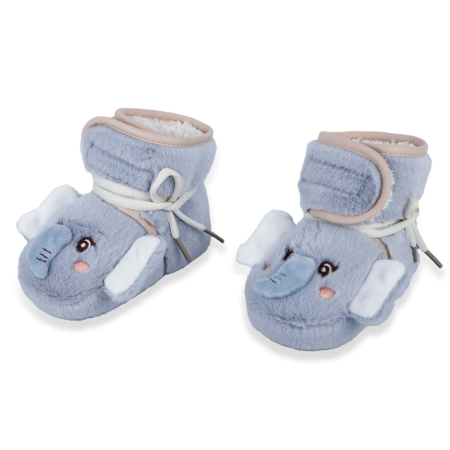 Baby Moo 3D Elephant Cozy Soft Velcro Furry Booties - Blue