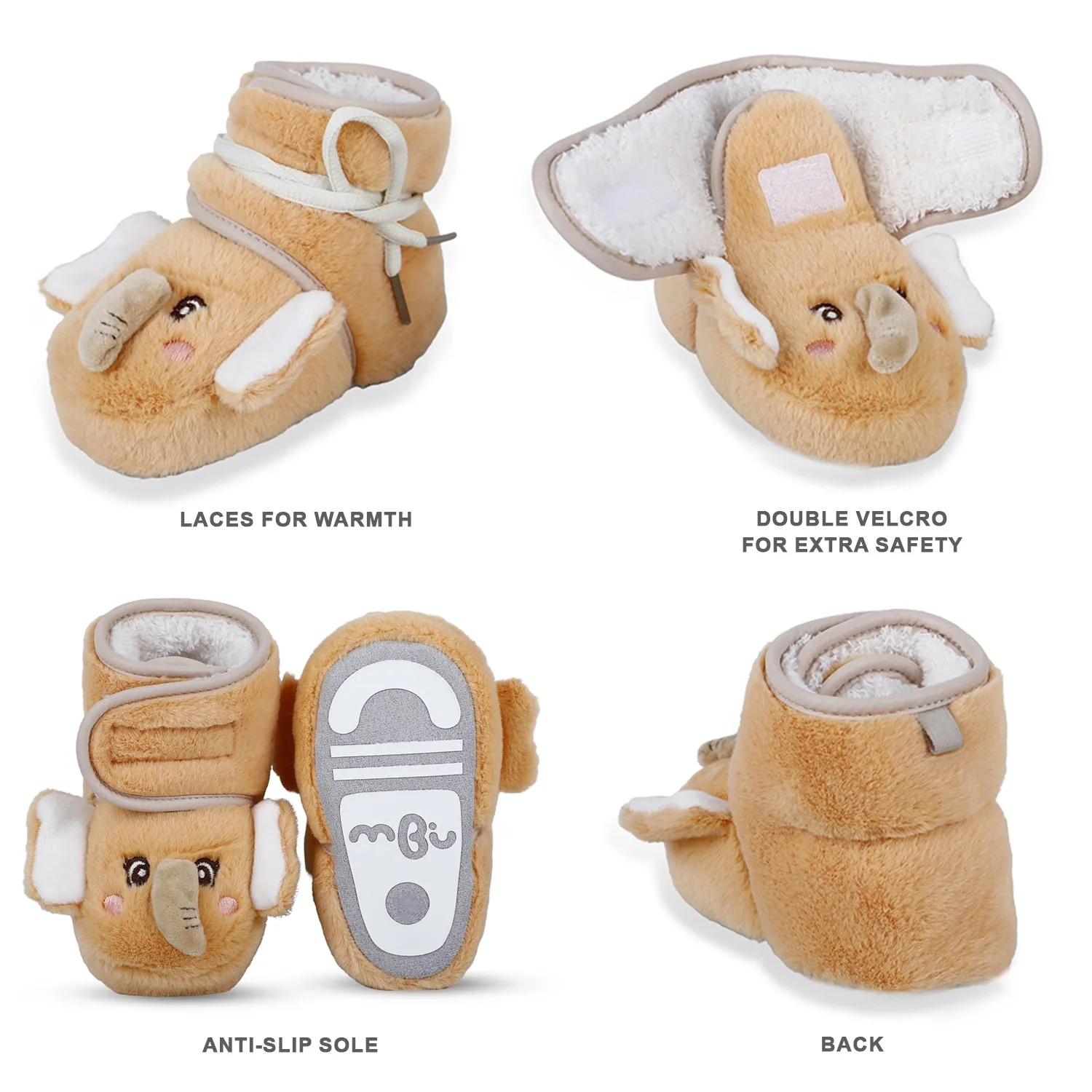 Baby Moo 3D Elephant Cozy Soft Velcro Furry Booties - Orange