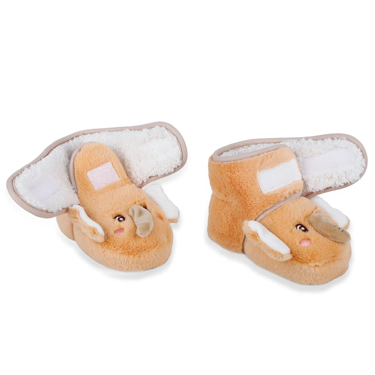 Baby Moo 3D Elephant Cozy Soft Velcro Furry Booties - Orange