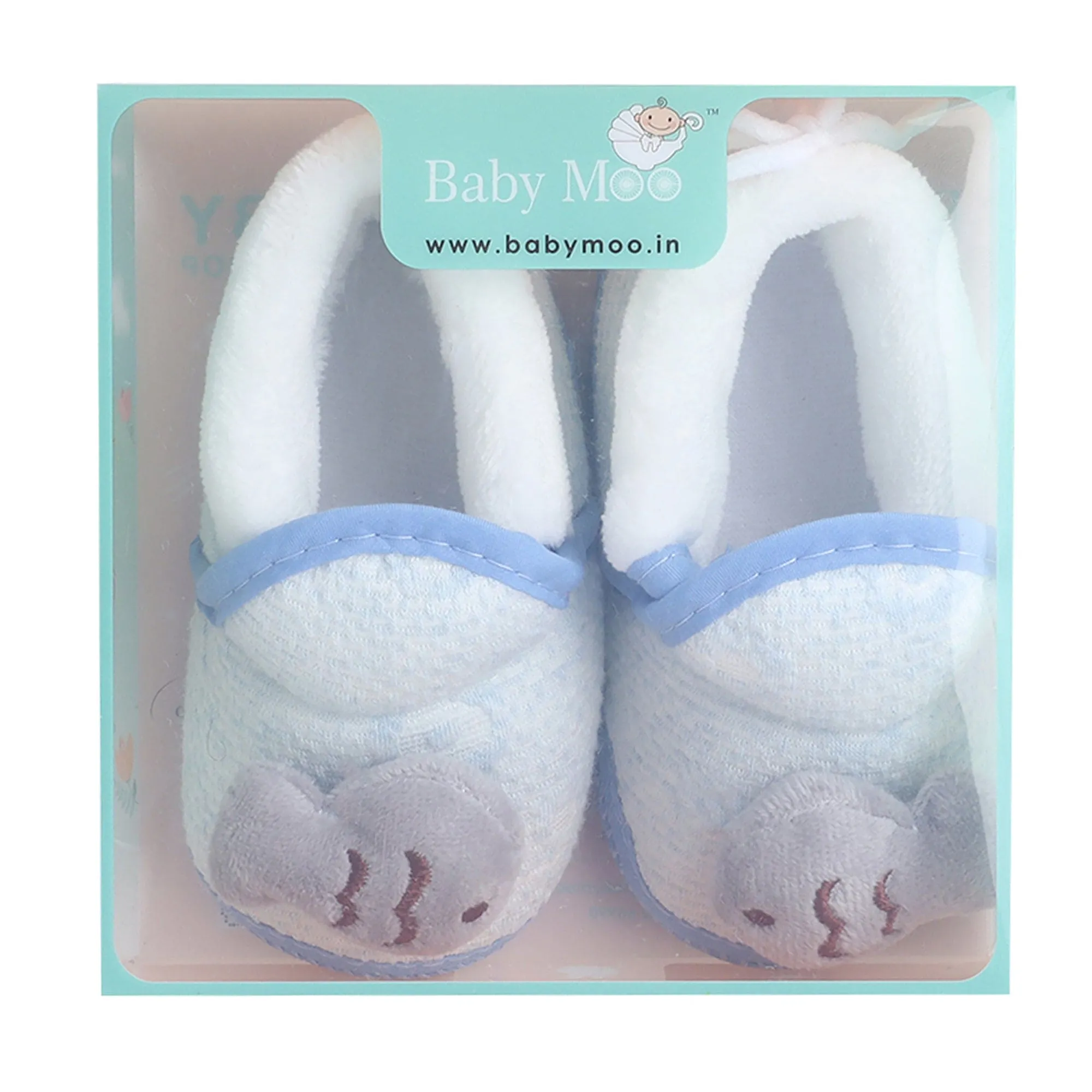 Baby Moo 3D Fish Soft Slip-On Anti-Skid Plush Warm Booties - Blue, Grey