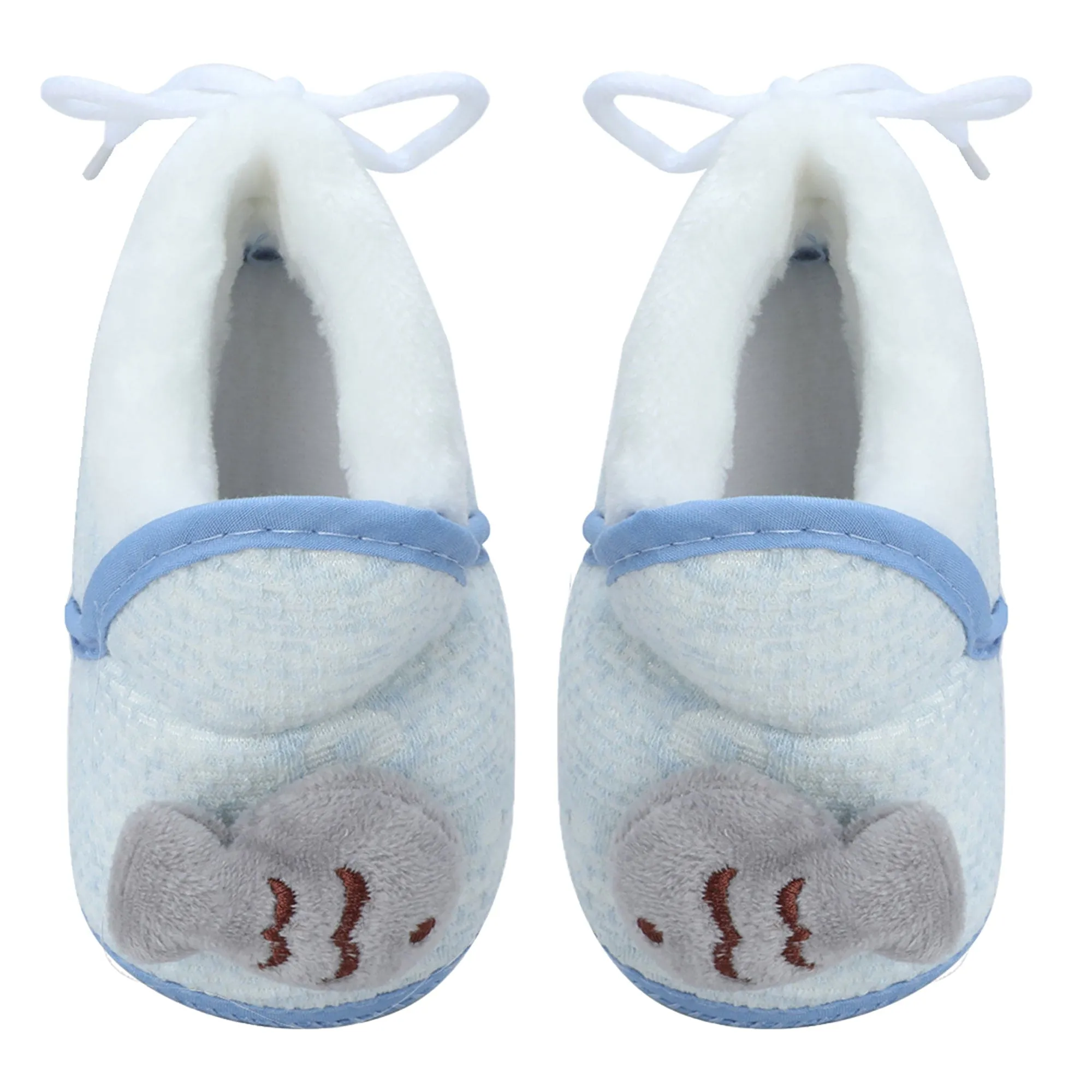 Baby Moo 3D Fish Soft Slip-On Anti-Skid Plush Warm Booties - Blue, Grey