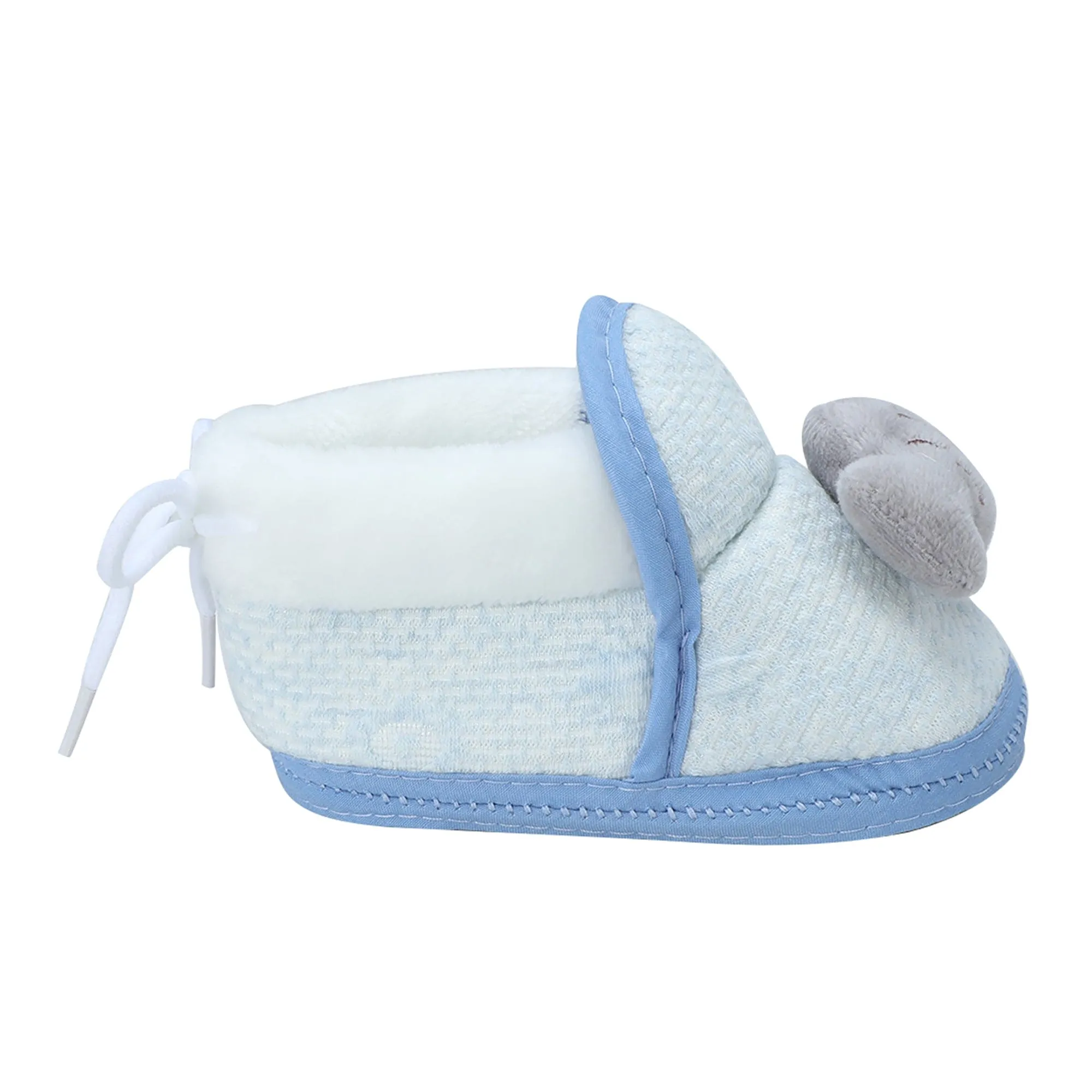 Baby Moo 3D Fish Soft Slip-On Anti-Skid Plush Warm Booties - Blue, Grey