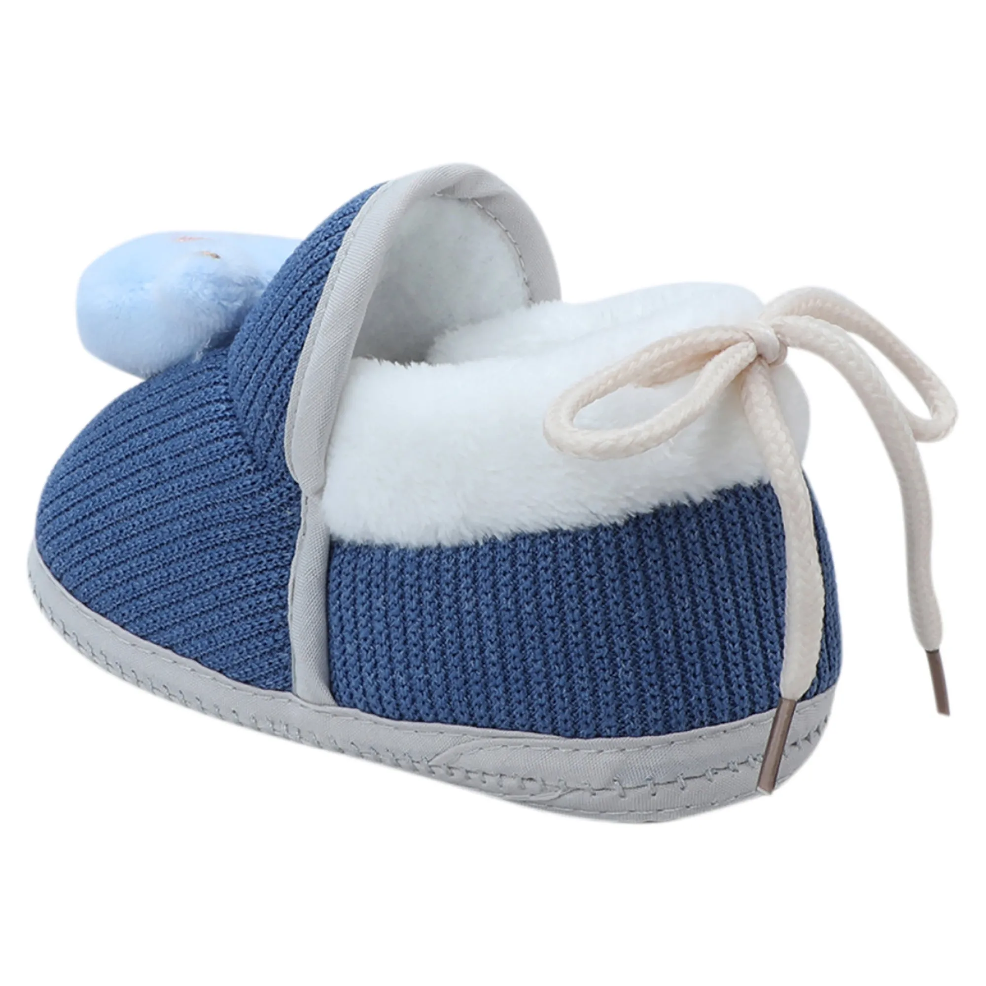 Baby Moo 3D Kitty Ribbed Soft Slip-On Anti-Skid Plush Warm Booties - Blue