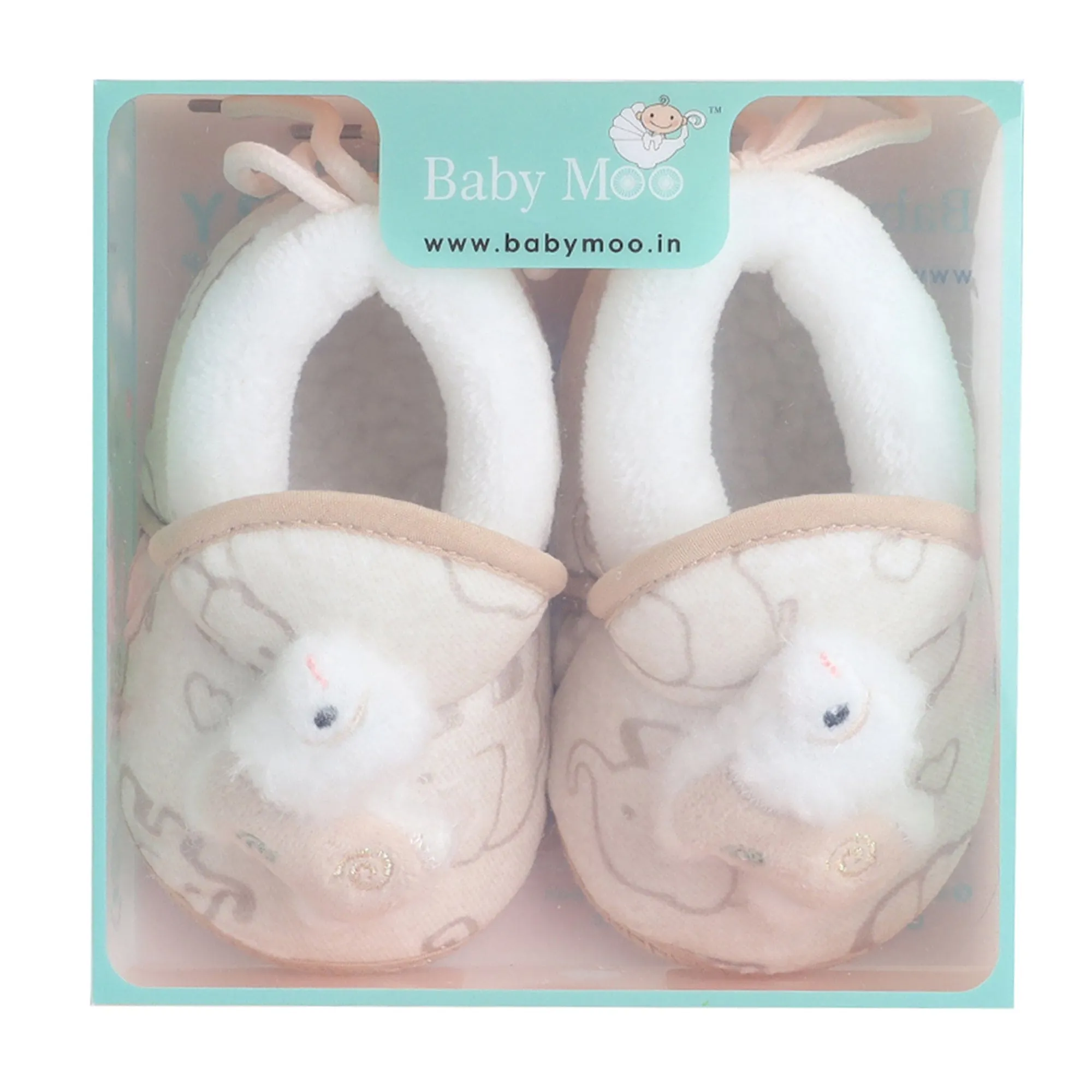 Baby Moo 3D Llama Elephant Prints Soft Slip-On Anti-Skid Plush Warm Booties - Beige