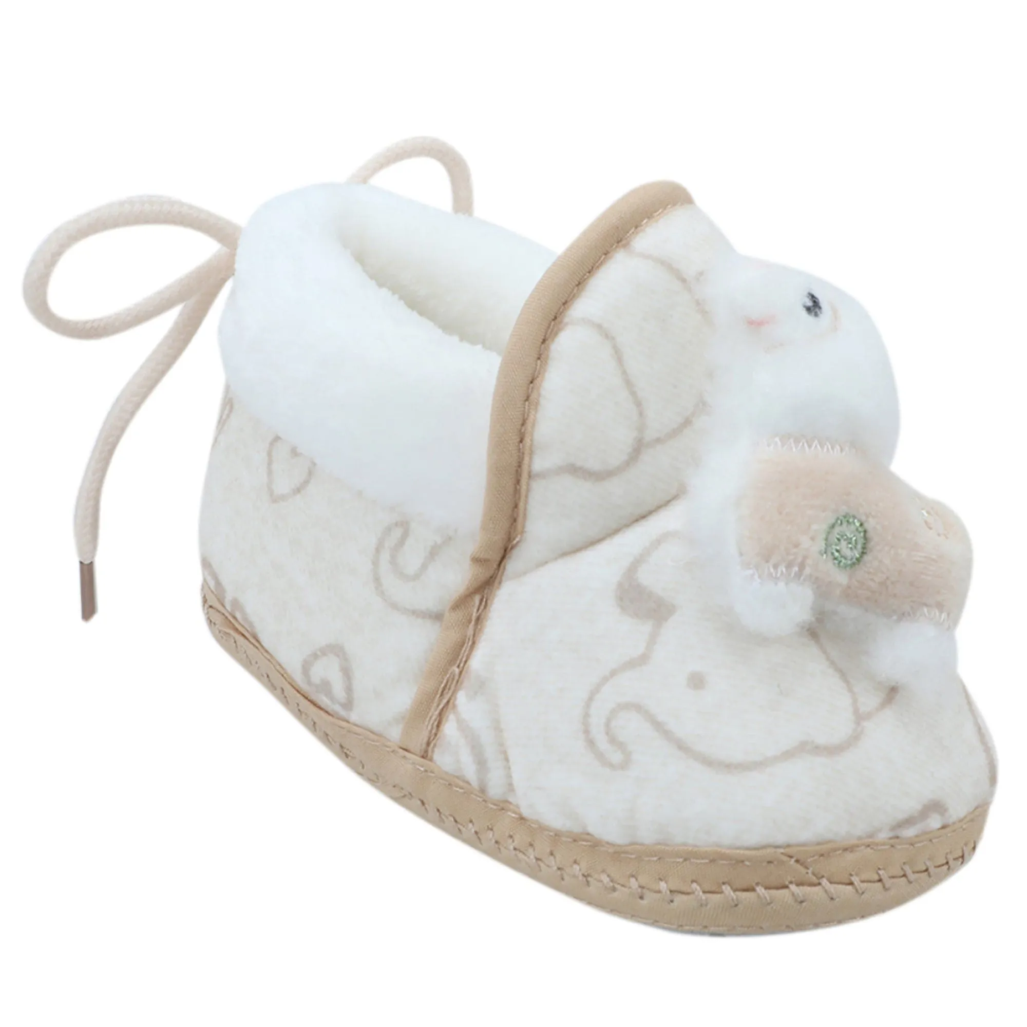 Baby Moo 3D Llama Elephant Prints Soft Slip-On Anti-Skid Plush Warm Booties - Beige