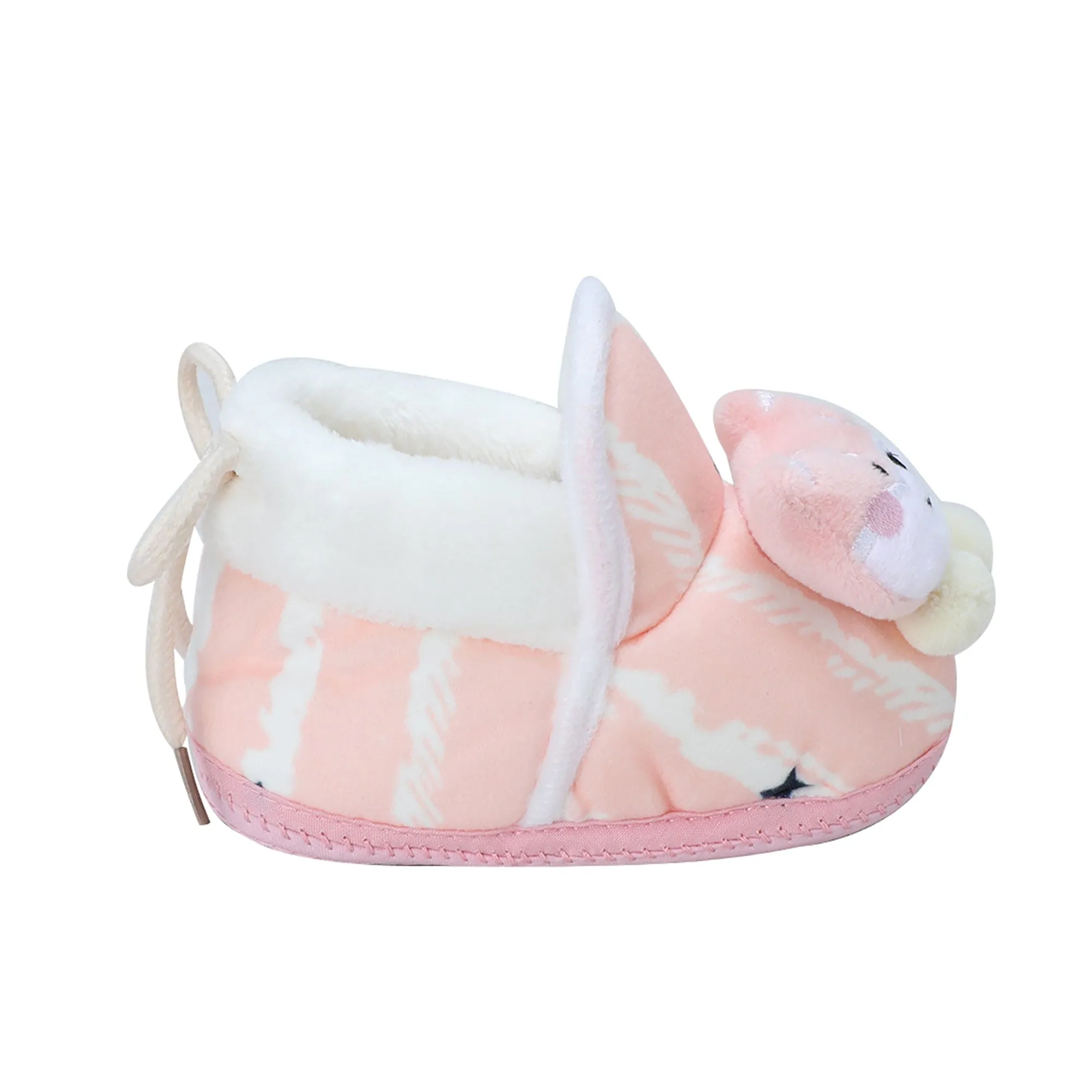 Baby Moo 3D Teddy Broad Stripes Soft Slip-On Anti-Skid Plush Warm Booties - Peach