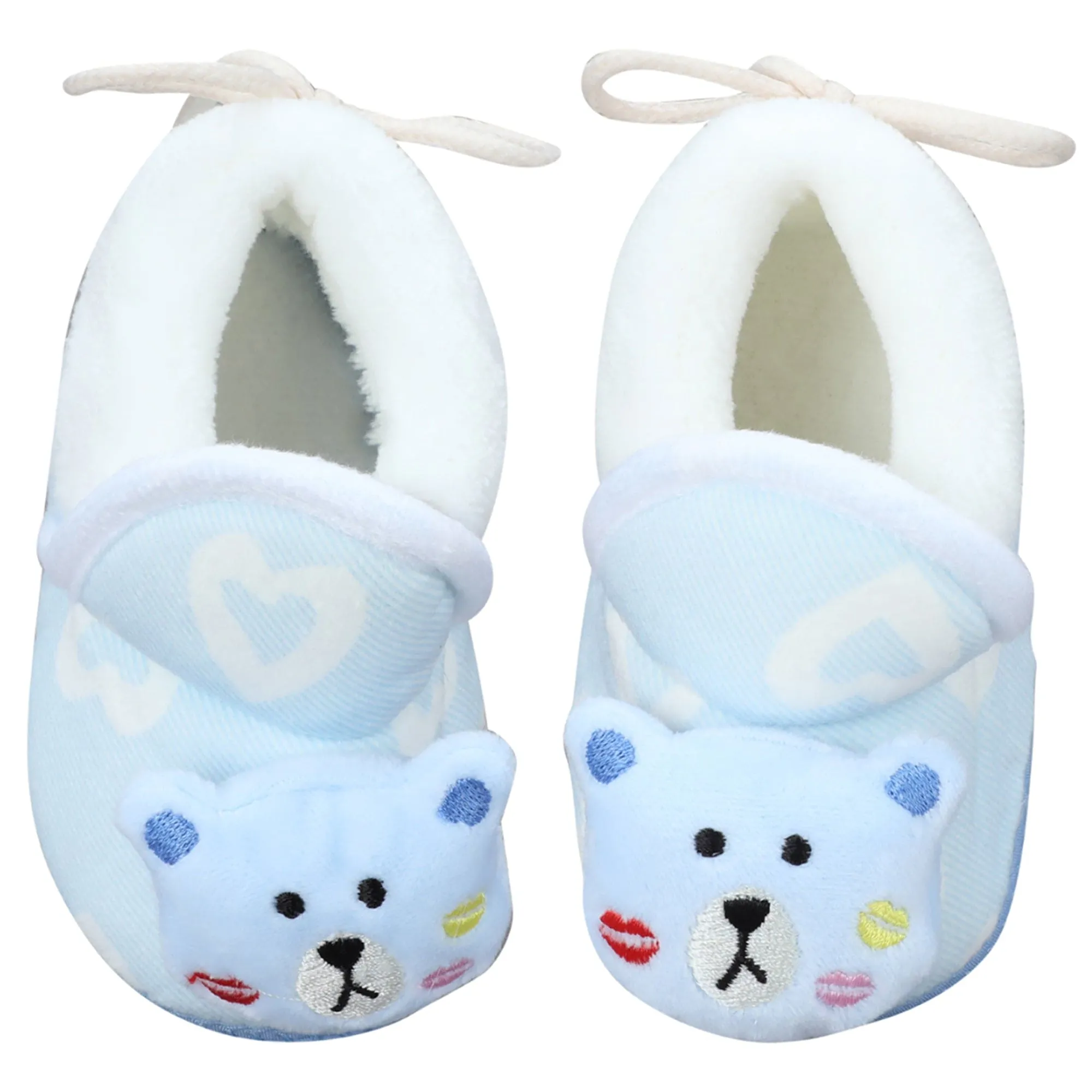 Baby Moo 3D Teddy Buddy Soft Slip-On Anti-Skid Plush Warm Booties - Blue