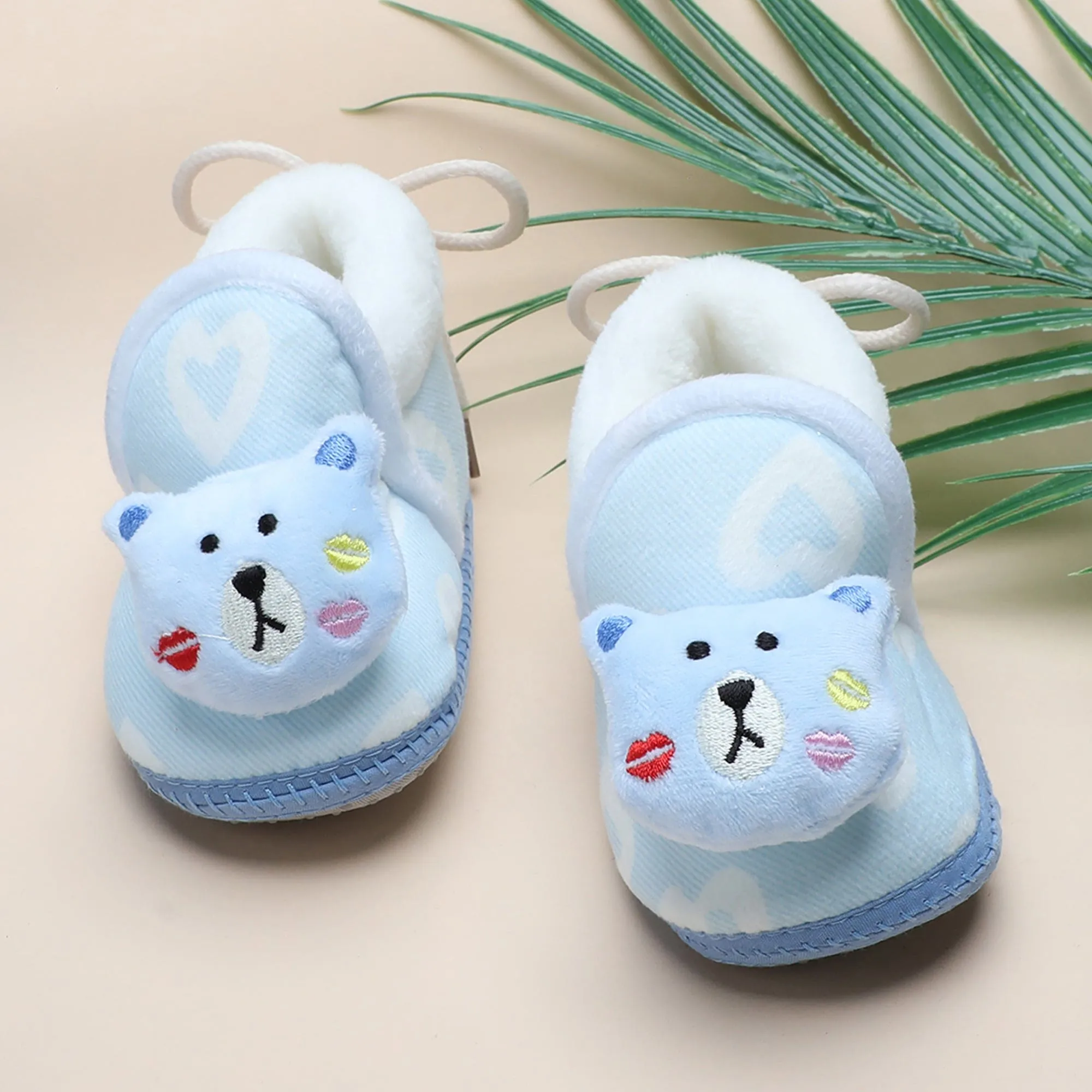 Baby Moo 3D Teddy Buddy Soft Slip-On Anti-Skid Plush Warm Booties - Blue