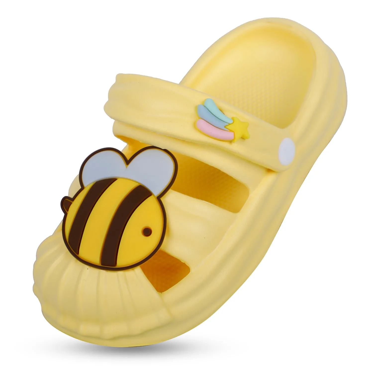 Baby Moo Buzzing Bee Applique Waterproof Anti-Skid Sling Back Clogs - Yellow