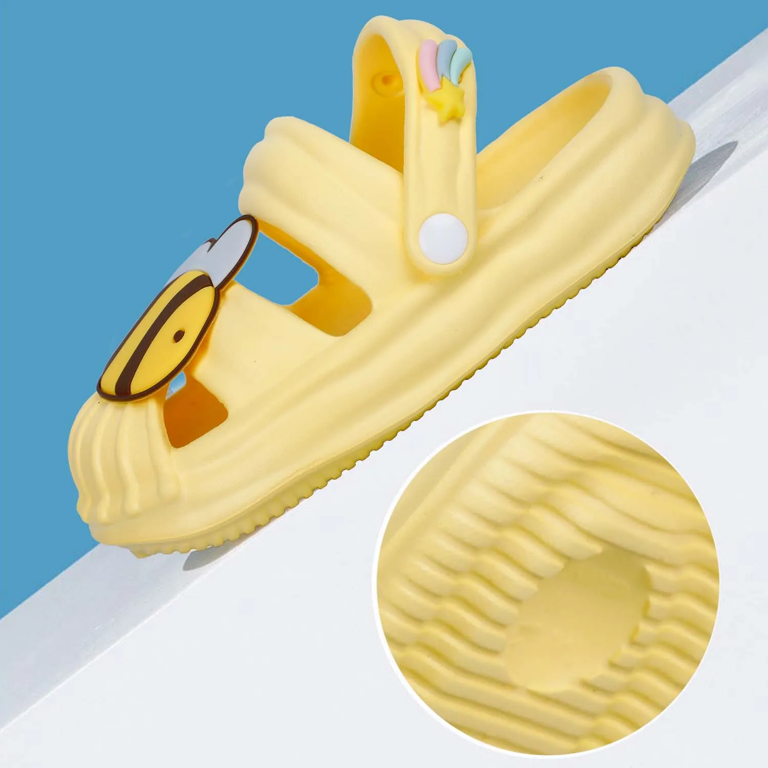 Baby Moo Buzzing Bee Applique Waterproof Anti-Skid Sling Back Clogs - Yellow