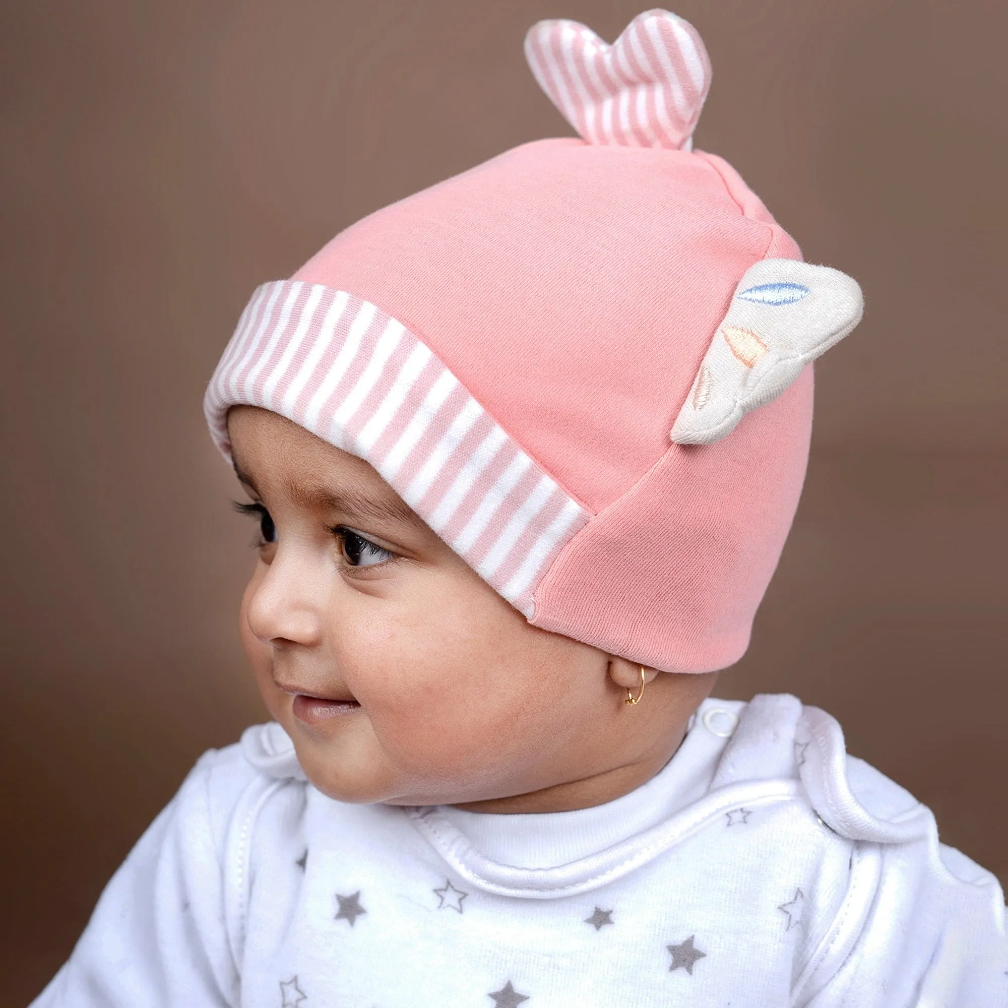 Baby Moo Fancy Fishy All Season Stretchable Hosiery Warm 3D Beanie Cap - Pink