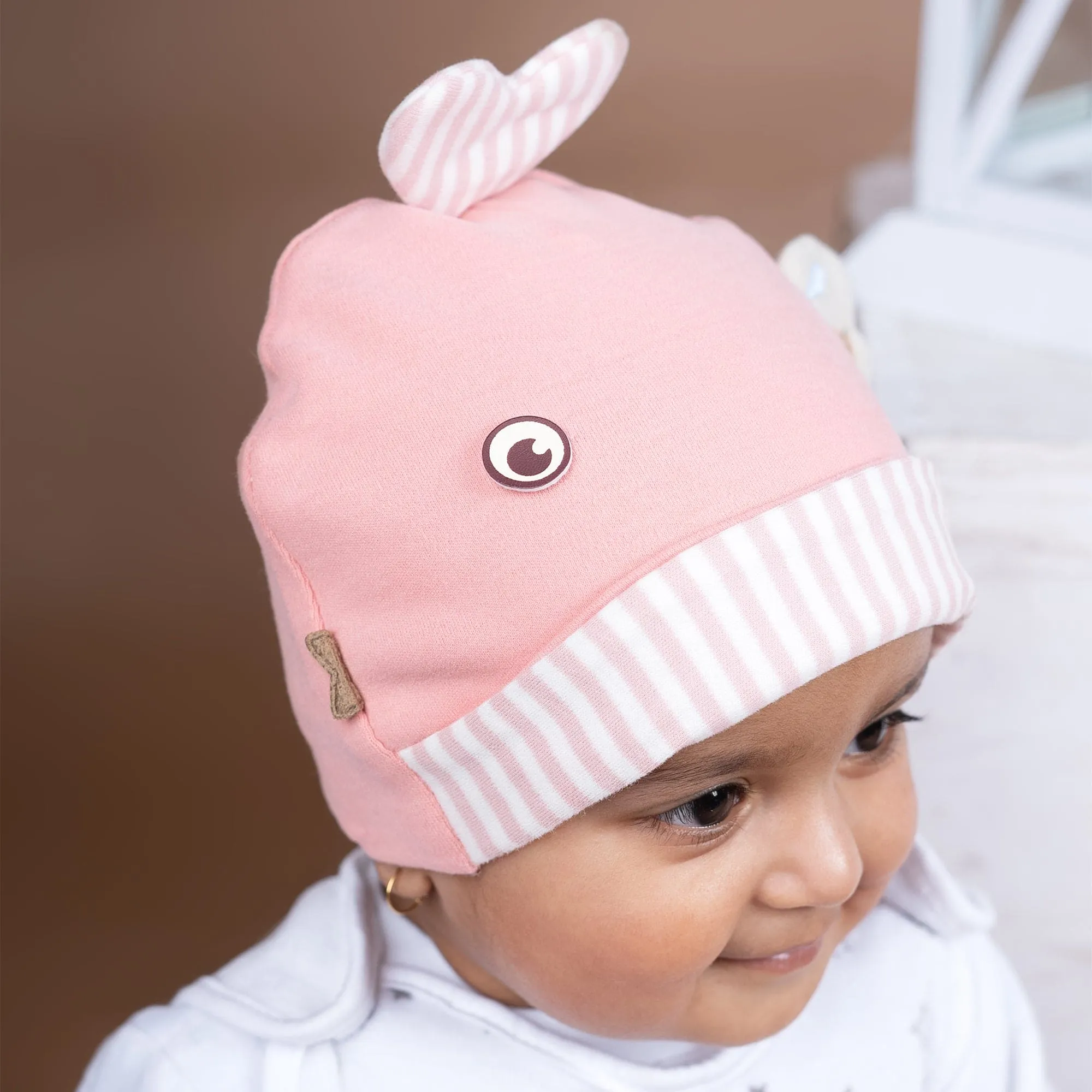 Baby Moo Fancy Fishy All Season Stretchable Hosiery Warm 3D Beanie Cap - Pink