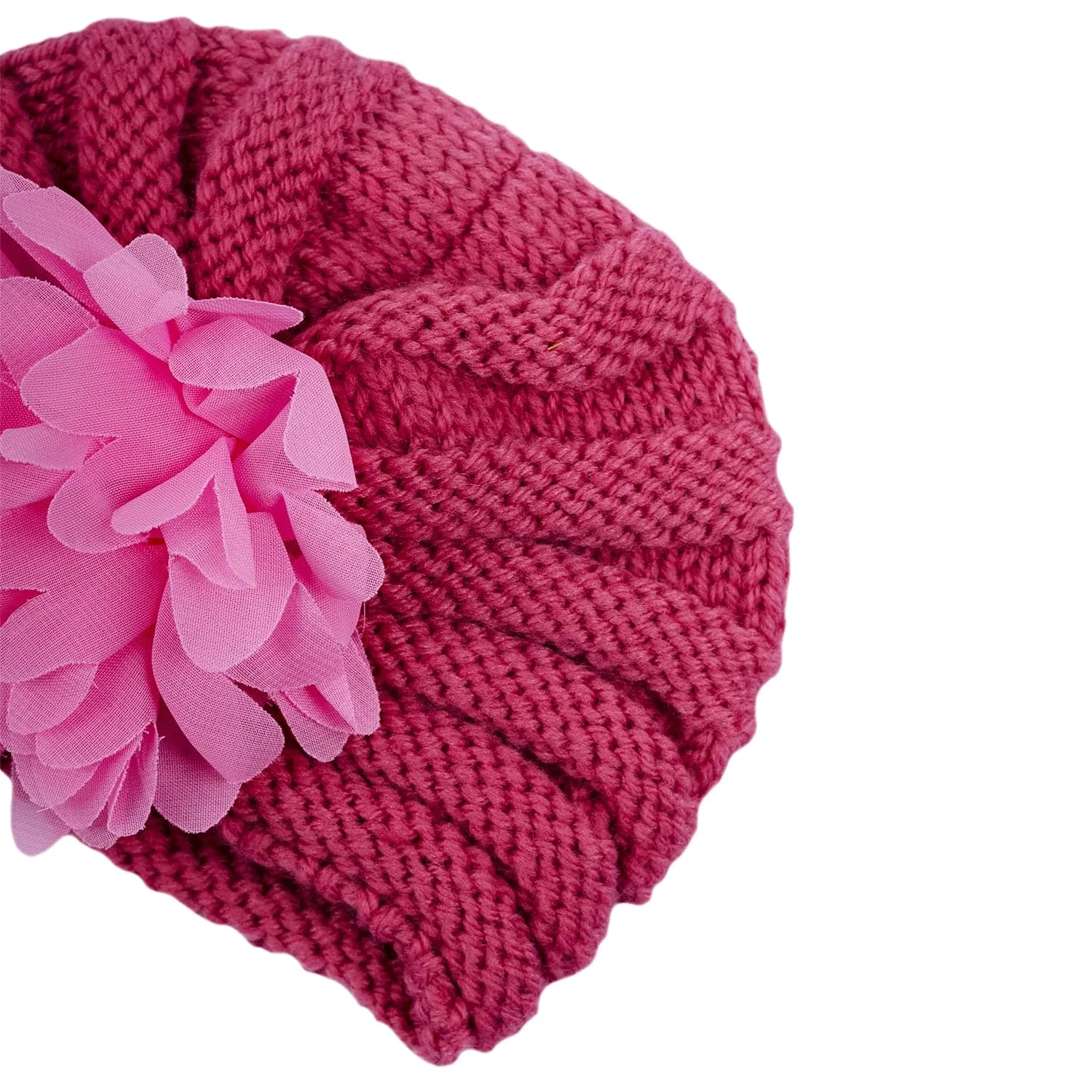 Baby Moo Girls Floral Petals 2 Pack Knitted Turban Caps - Red, Pink