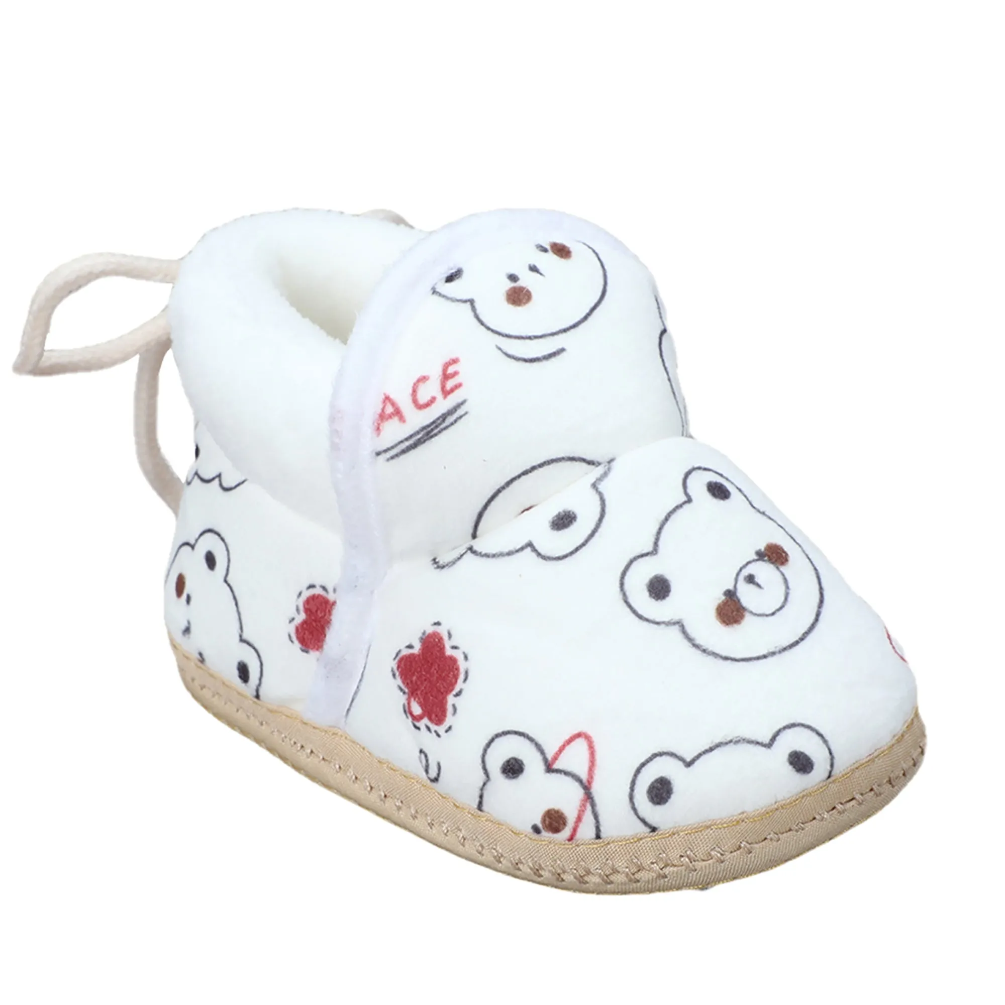 Baby Moo Panda Face Printed Soft Slip-On Anti-Skid Plush Warm Booties - White