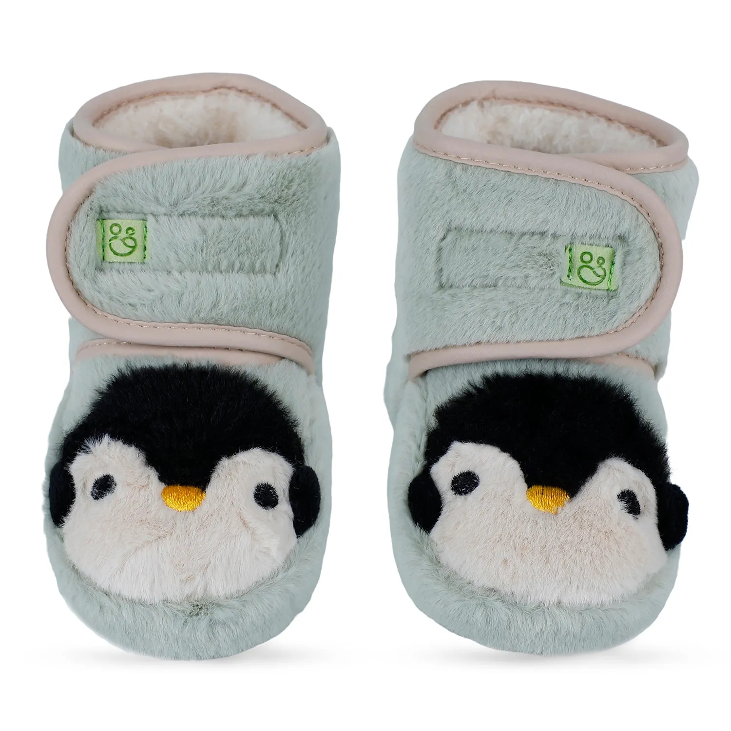 Baby Moo Penguin Warm Veclro Strap Fur Booties - Green