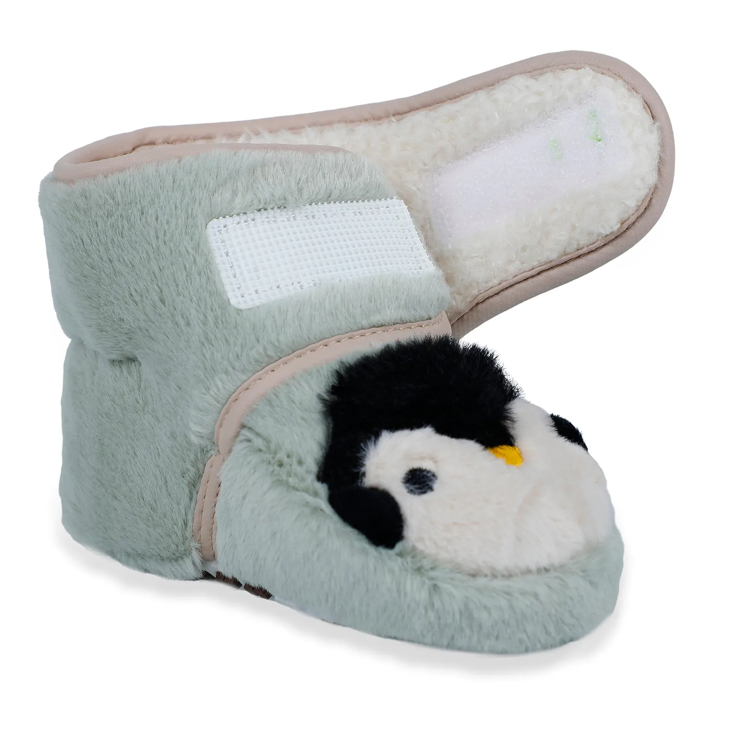 Baby Moo Penguin Warm Veclro Strap Fur Booties - Green