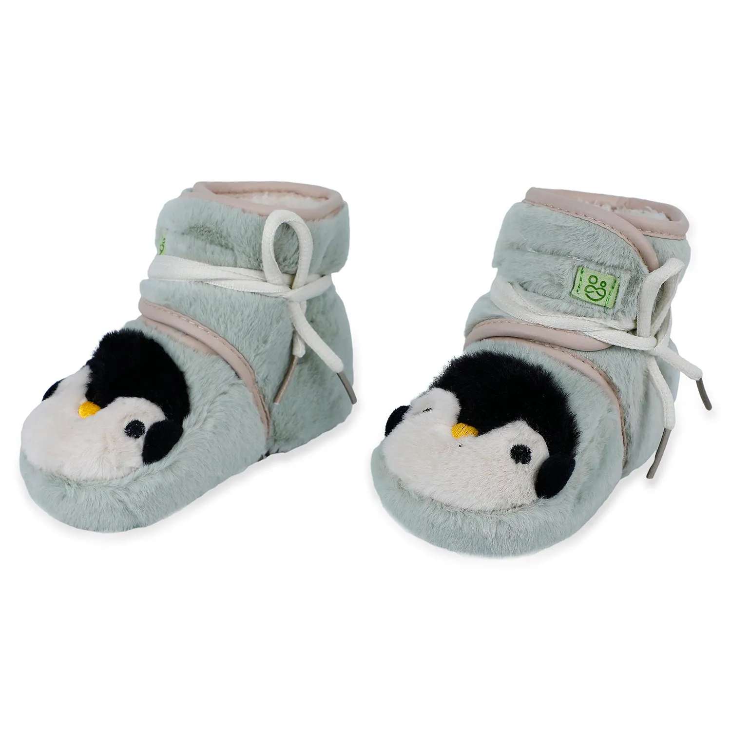 Baby Moo Penguin Warm Veclro Strap Fur Booties - Green