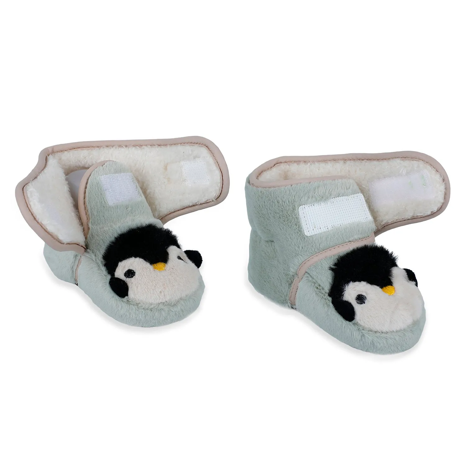 Baby Moo Penguin Warm Veclro Strap Fur Booties - Green