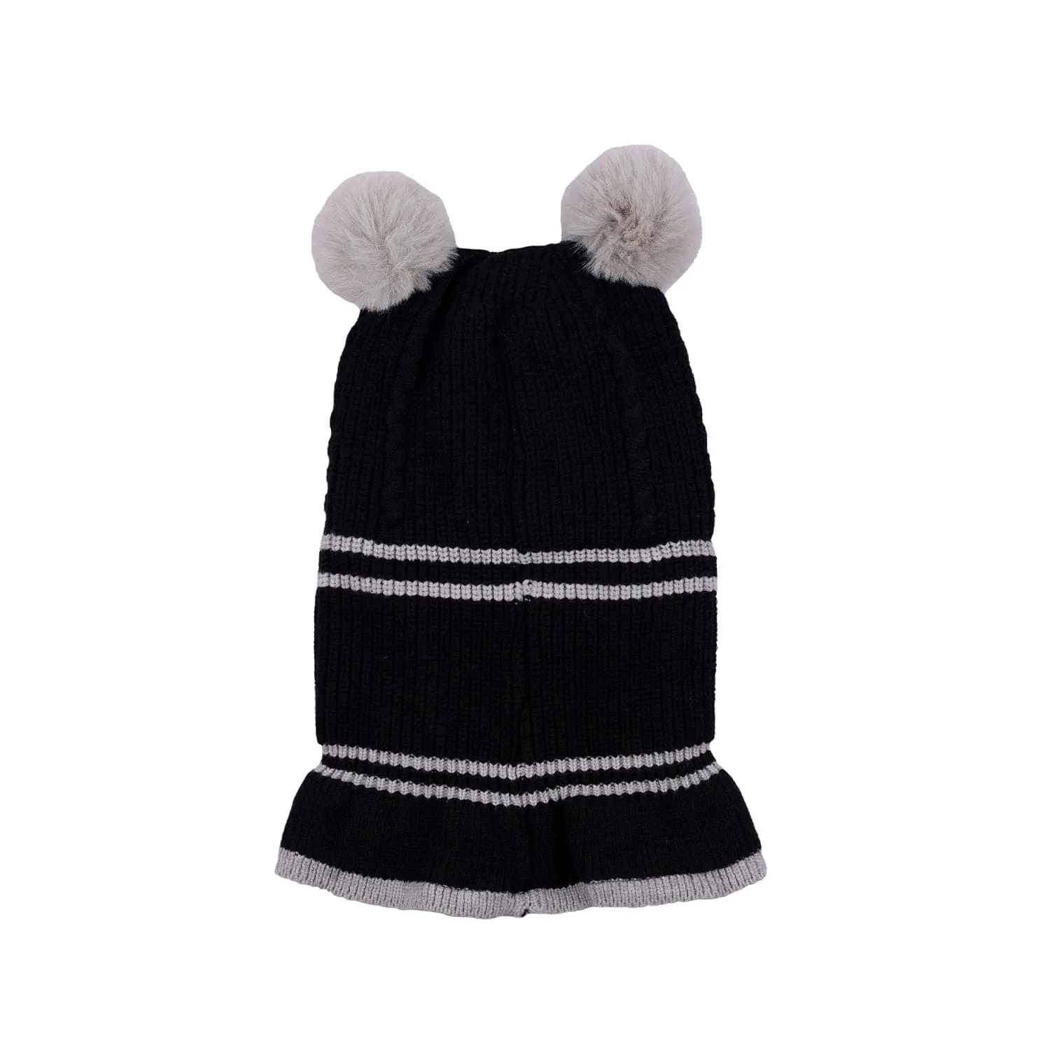 Baby Moo Pom Pom Winter Monkey Woolen Cap - Black, White