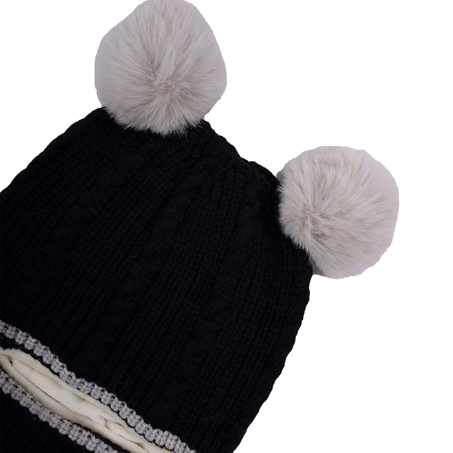 Baby Moo Pom Pom Winter Monkey Woolen Cap - Black, White