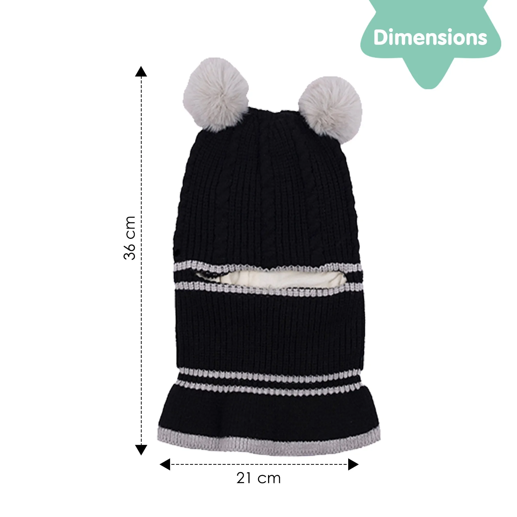 Baby Moo Pom Pom Winter Monkey Woolen Cap - Black, White