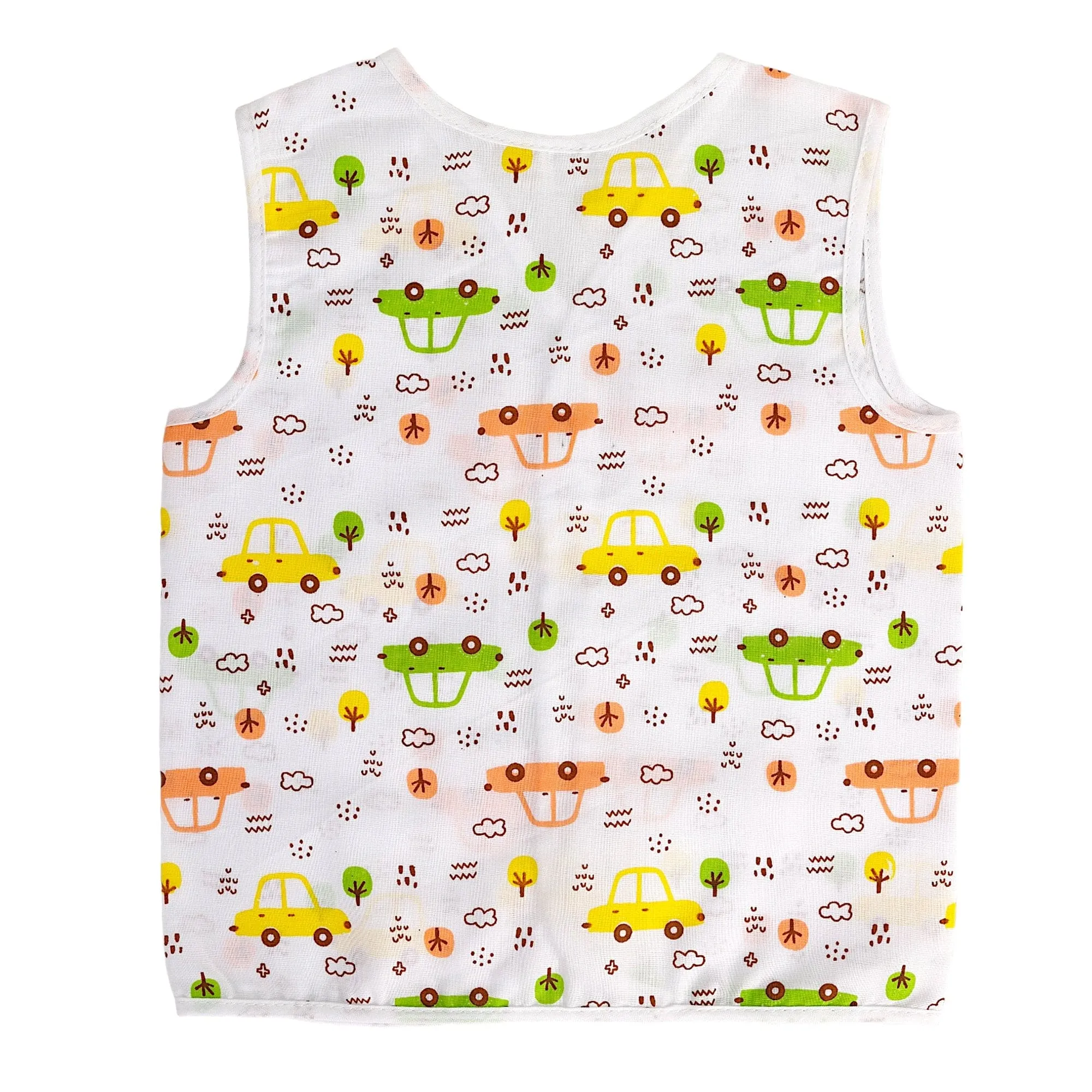 Baby Moo Smiling Stars Printed V-Neck Sleeveless Front Opening Button Cotton Jhablas 5 Pcs - Yellow, Multicolour