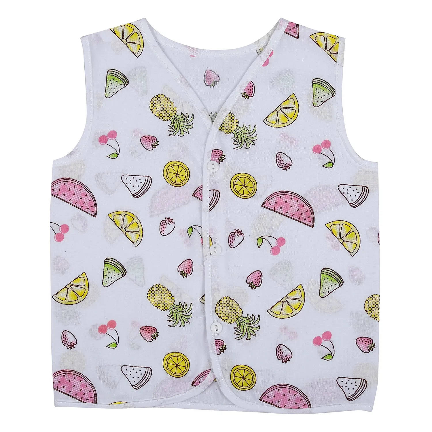 Baby Moo Smiling Stars Printed V-Neck Sleeveless Front Opening Button Cotton Jhablas 5 Pcs - Yellow, Multicolour