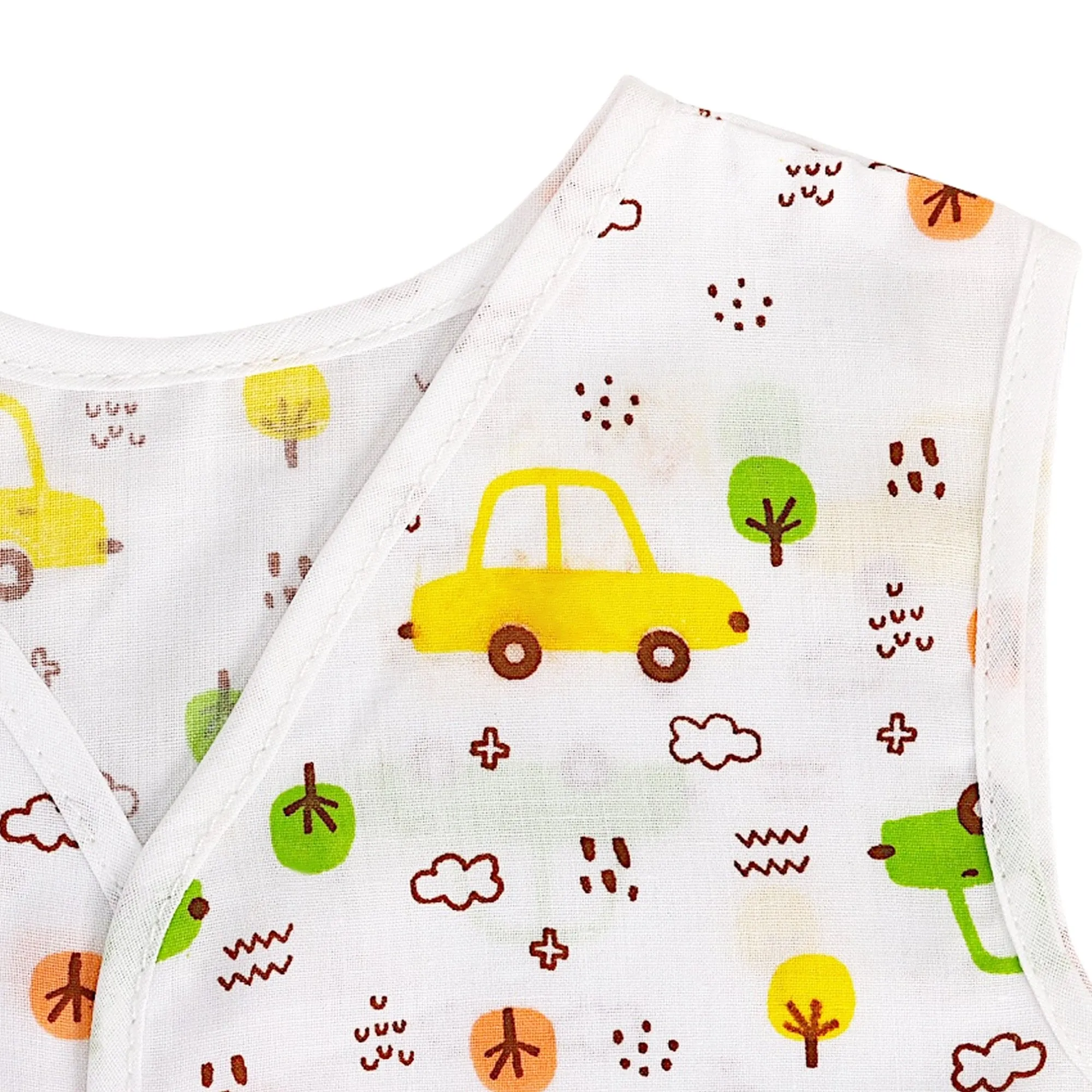 Baby Moo Smiling Stars Printed V-Neck Sleeveless Front Opening Button Cotton Jhablas 5 Pcs - Yellow, Multicolour