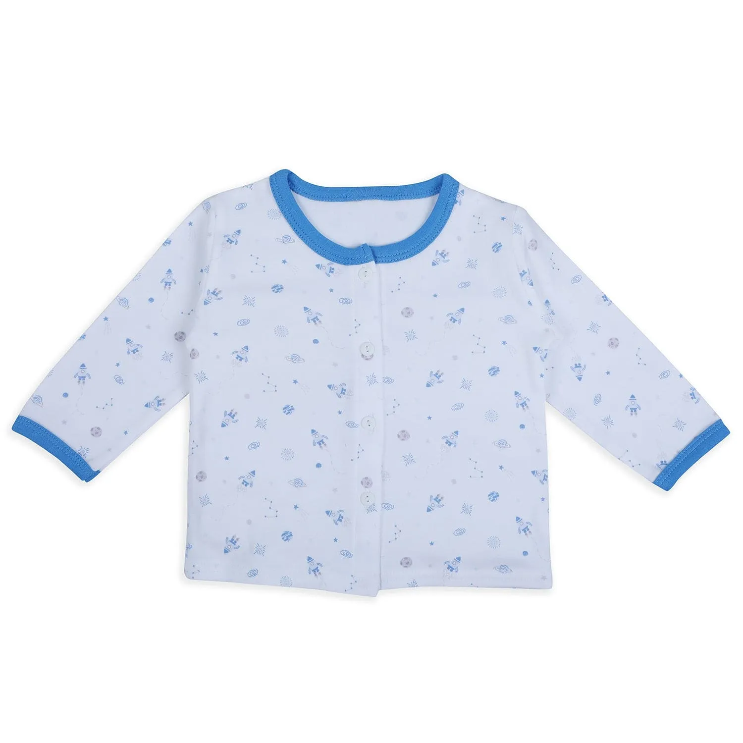 Baby Moo Space Mission Soft Cotton Full Sleeves Top And Pyjama 2pcs Night Suit - Blue