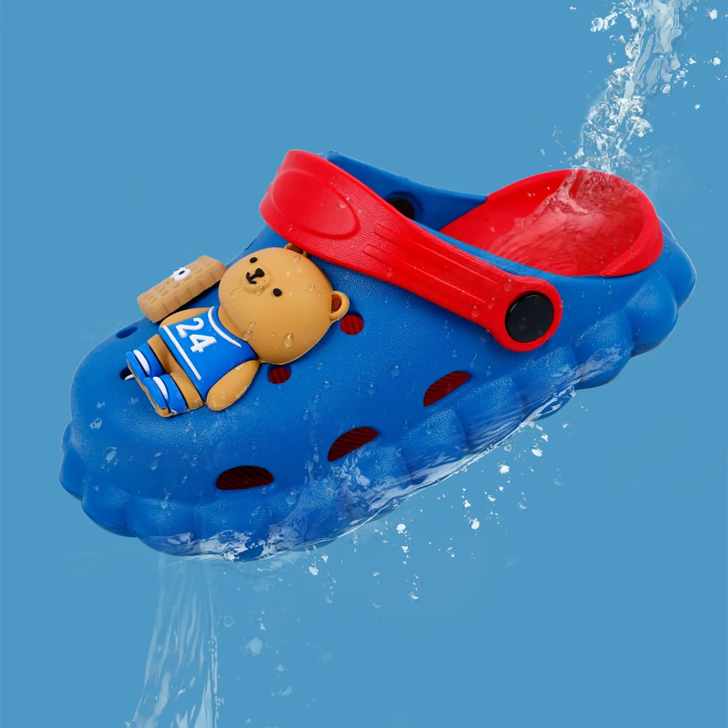 Baby Moo Sporty Bear Applique Waterproof Anti-Skid Sling Back Clogs - Blue