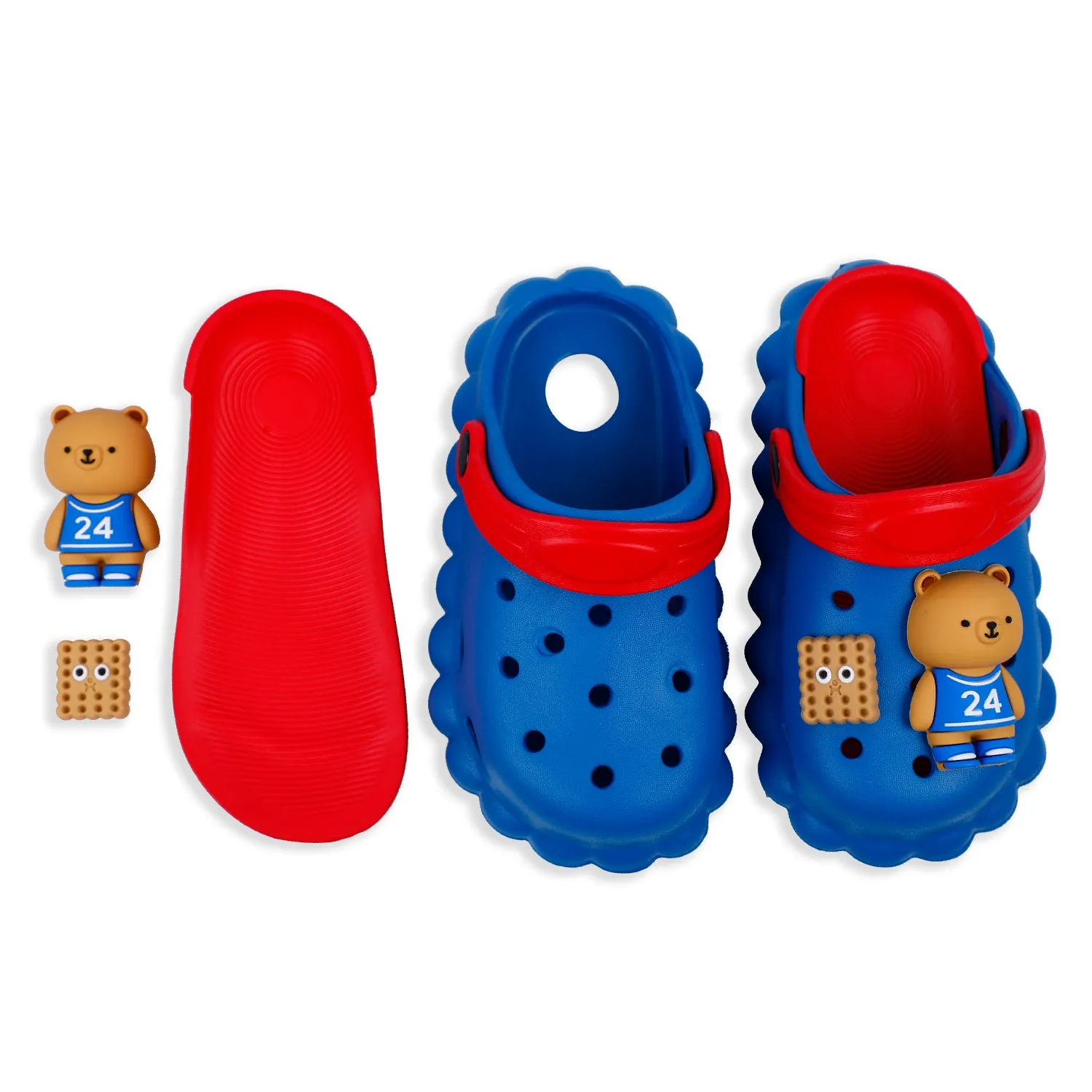 Baby Moo Sporty Bear Applique Waterproof Anti-Skid Sling Back Clogs - Blue